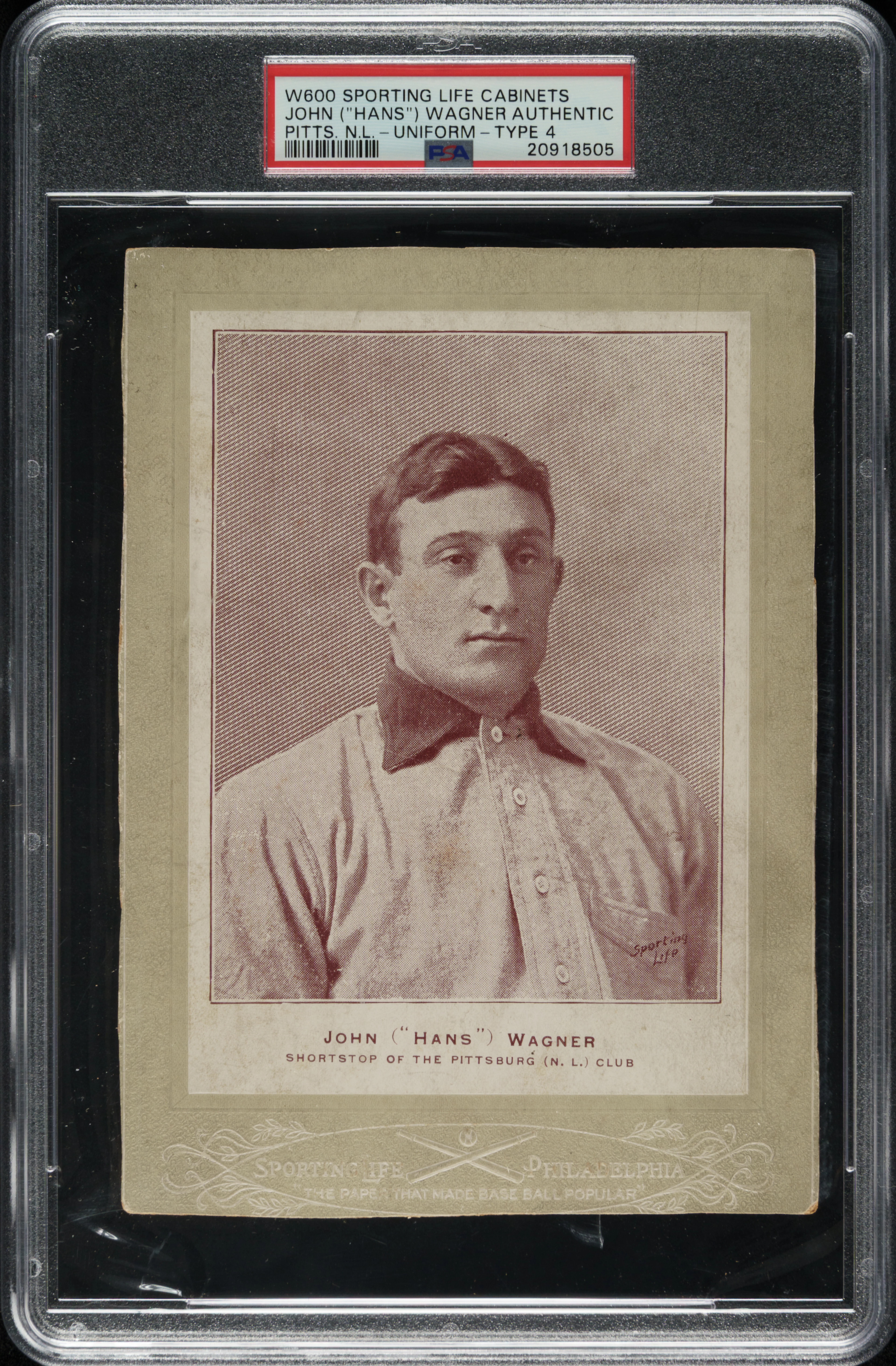 1902-1911 W600 Sporting Life Cabinet Honus Wagner (Uniform - Type 4 Mount)