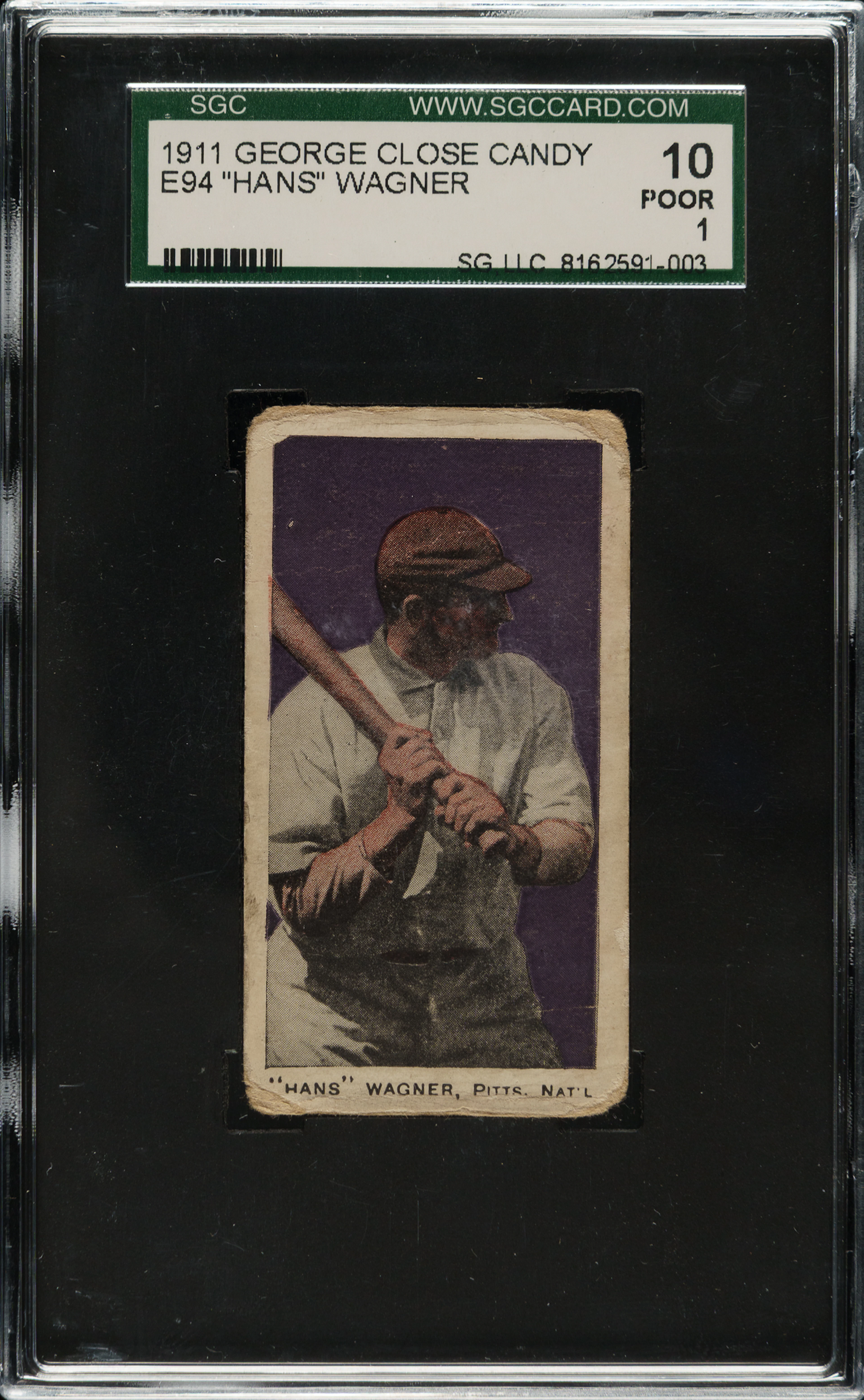 1911 E94 George Close Candy Honus Wagner SGC POOR 10 - Purple Background