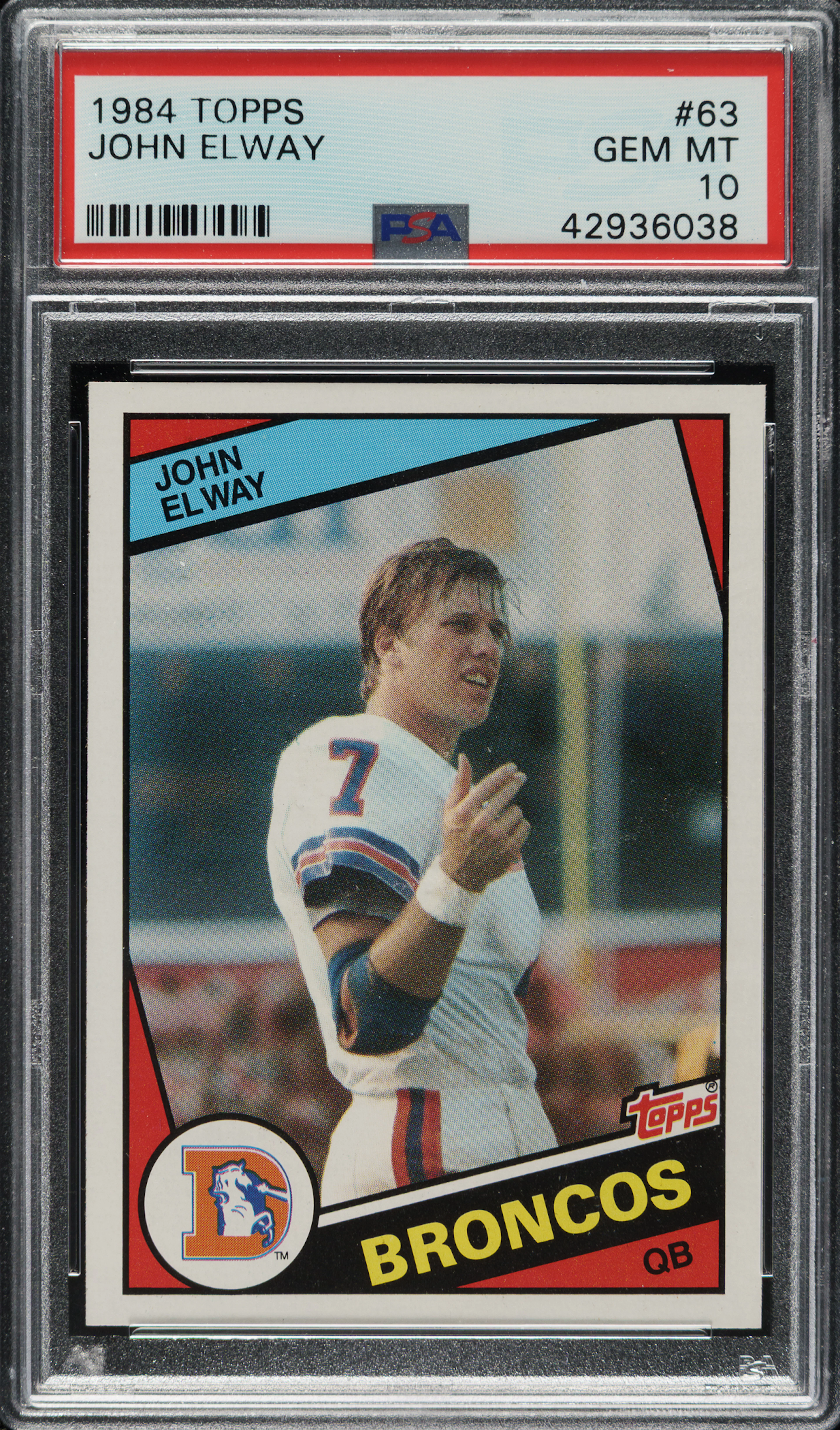1984 Topps Football #63 John Elway Rookie PSA GEM MINT 10