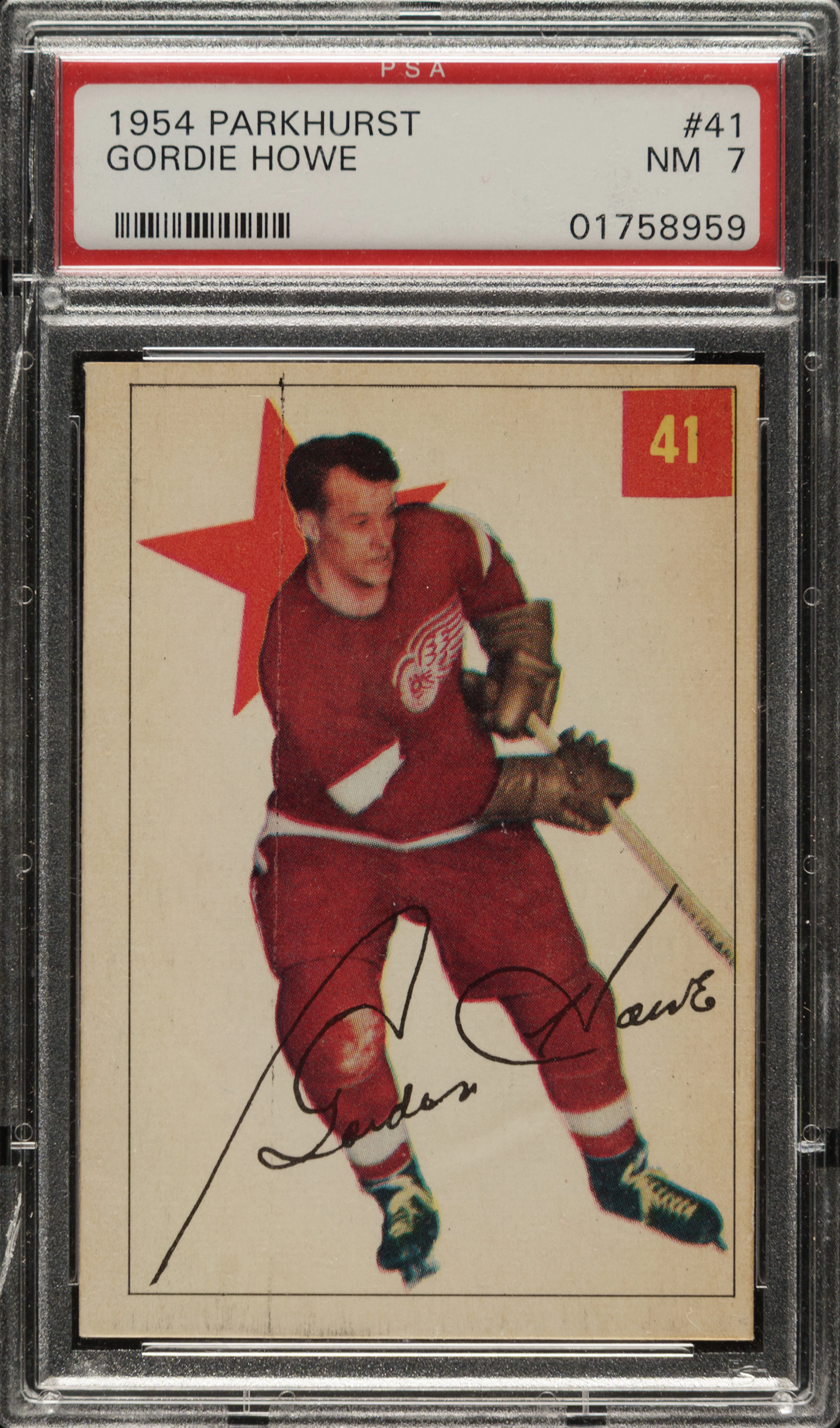 1954-1955 Parkhurst Hockey #41 Gordie Howe PSA NM 7