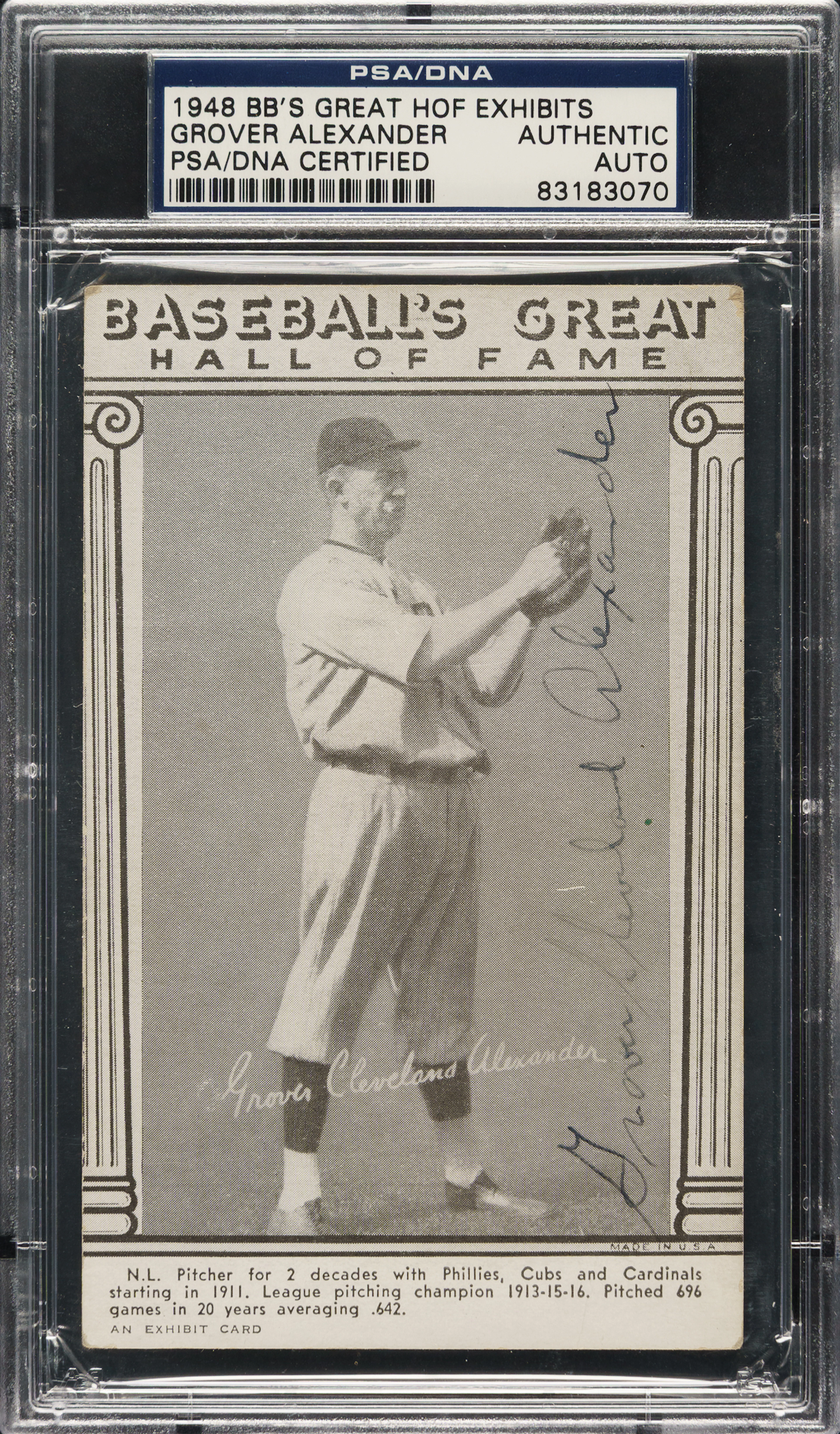 Signed 1948 W464 Baseball's Great Hall of Fame Exhibits Grover Alexander