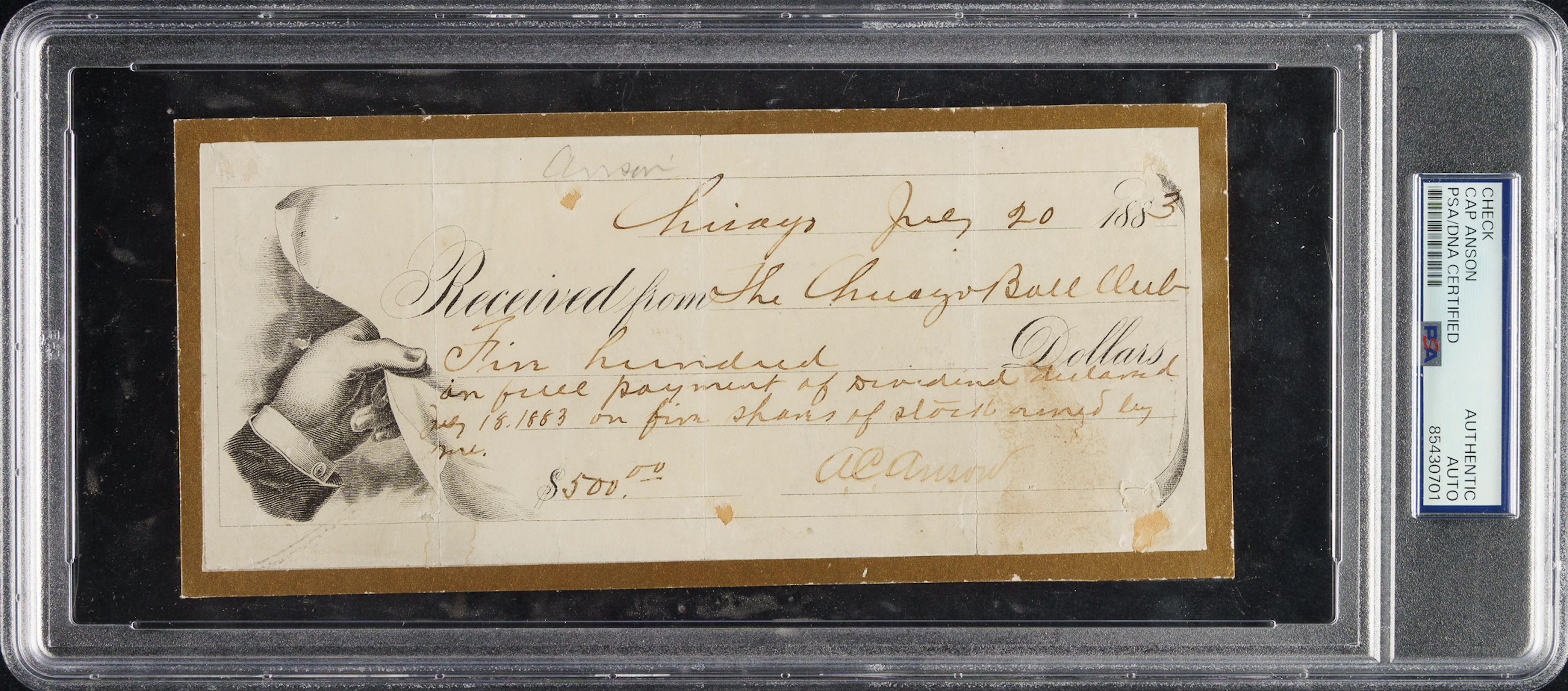 1883 Cap Anson Signed Chicago White Stockings Payment Voucher - PSA/DNA & JSA