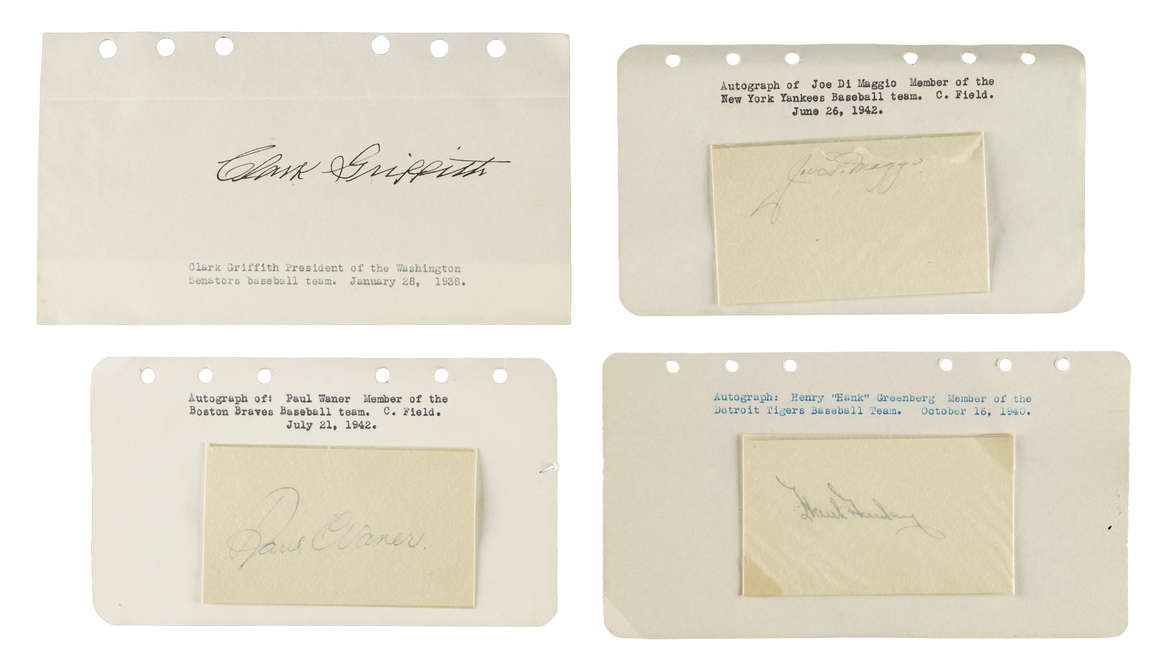 Hall of Fame Cut Signature Collection (12) Including Joe DiMaggio