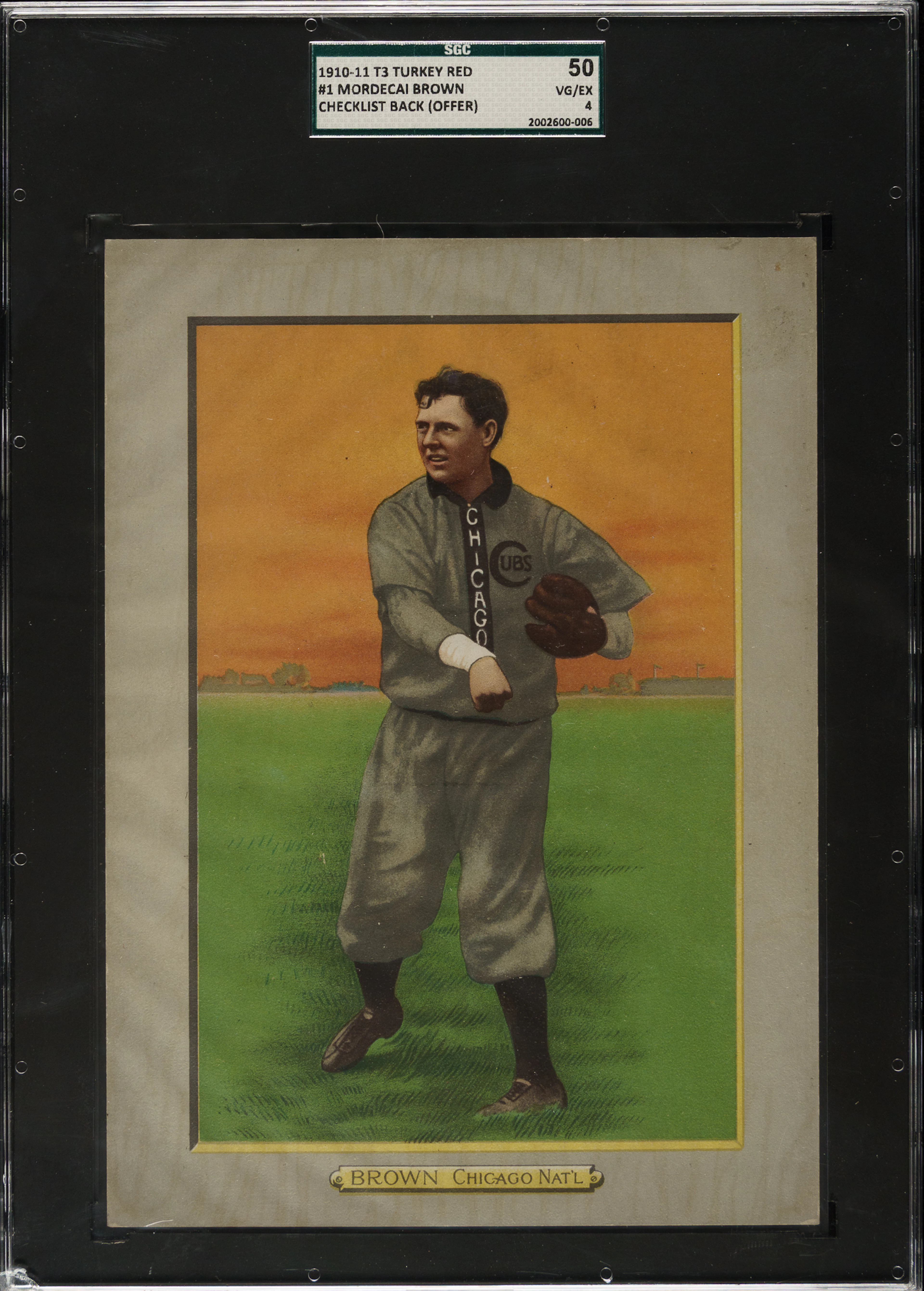 1911 T3 Turkey Red #1 Mordecai Brown SGC VG/EX 50