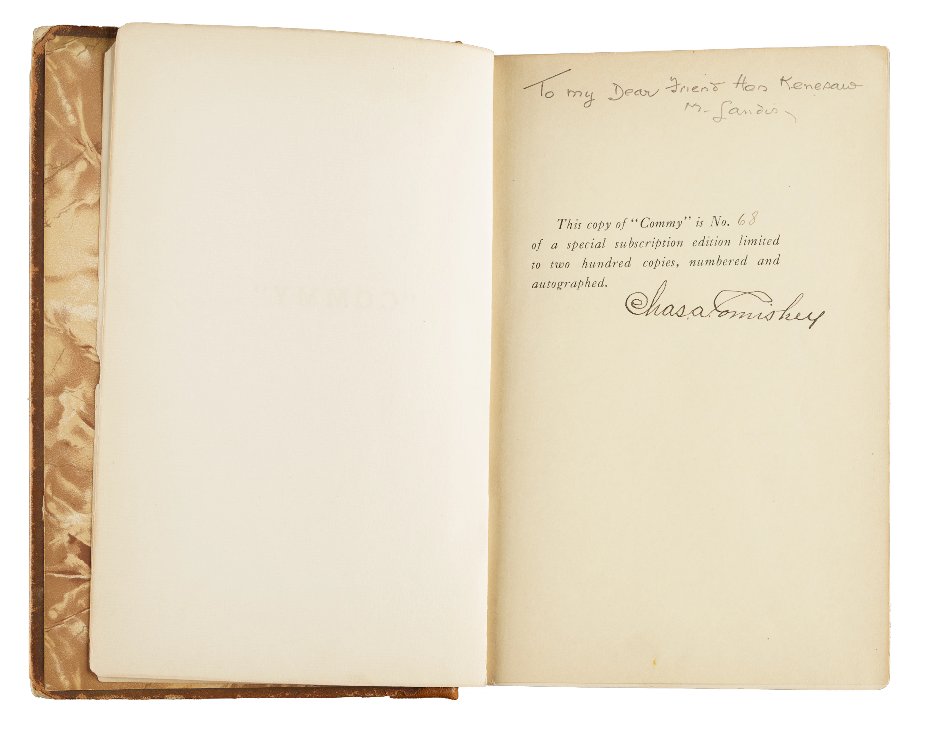 1919 Presentation Edition of Commy Signed by Charles Comiskey (with