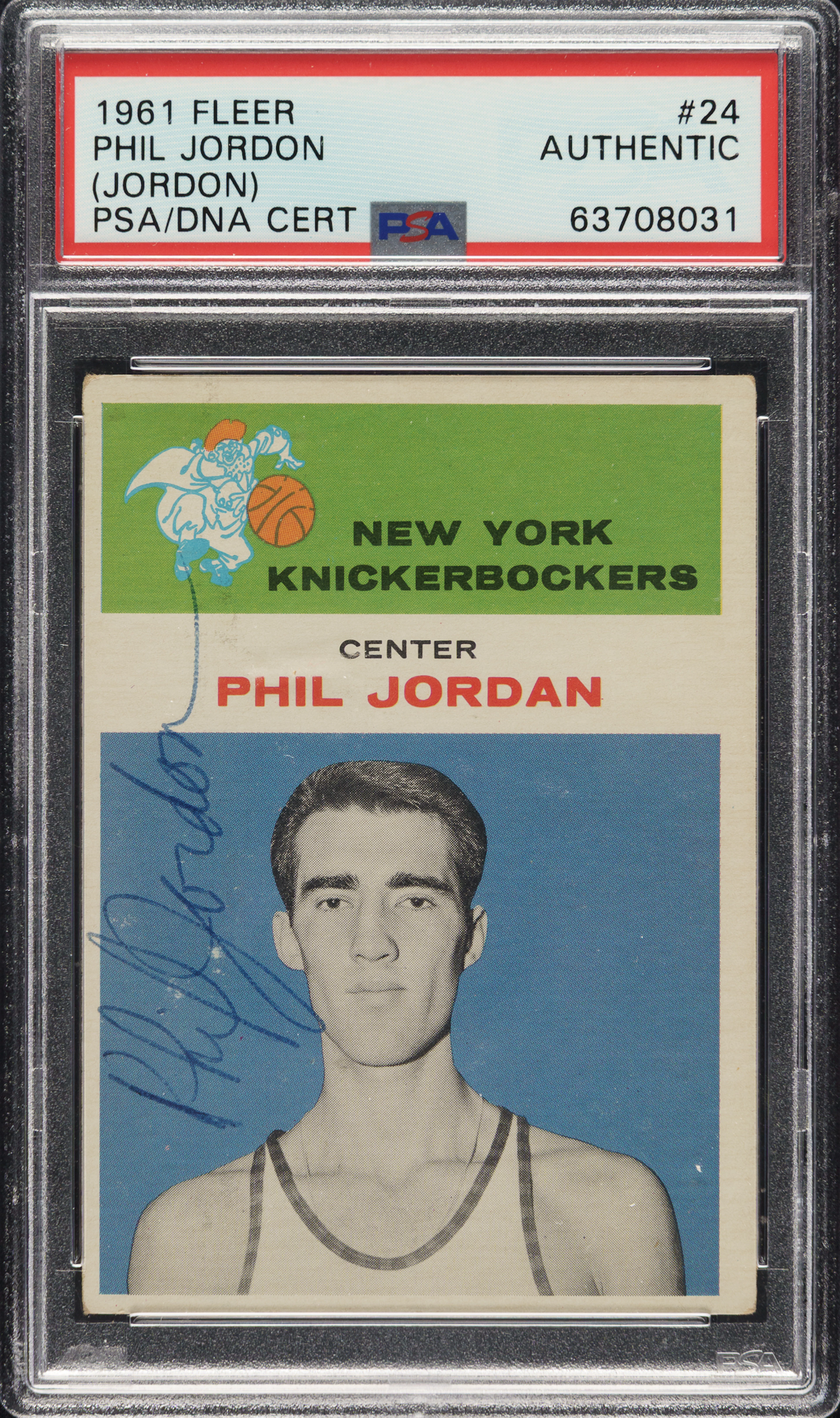 Signed 1961-1962 Fleer Basketball #24 Phil Jordon - Key Rarity (Deceased