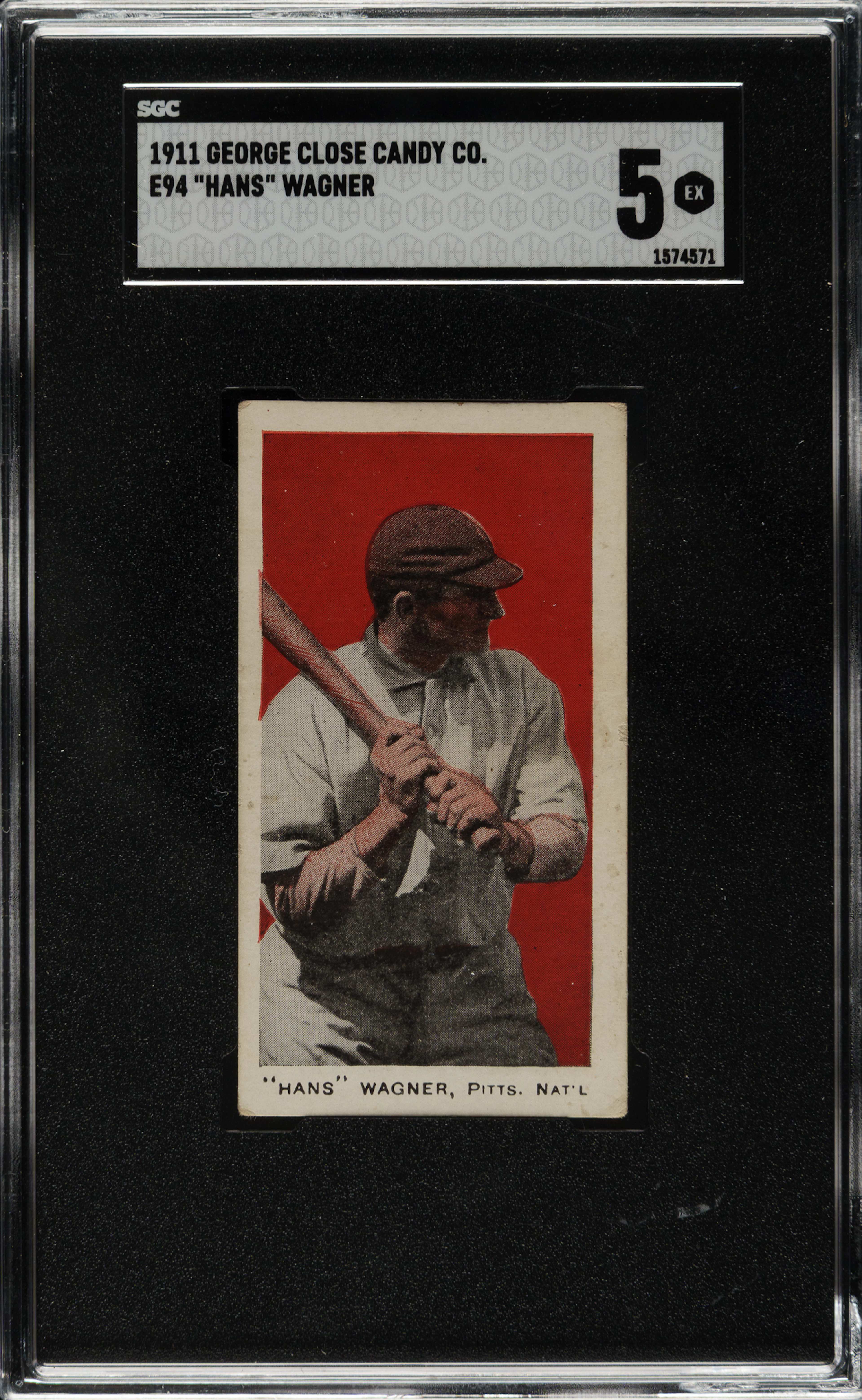 1911 E94 George Close Candy Honus Wagner SGC EX 5 - Red Background
