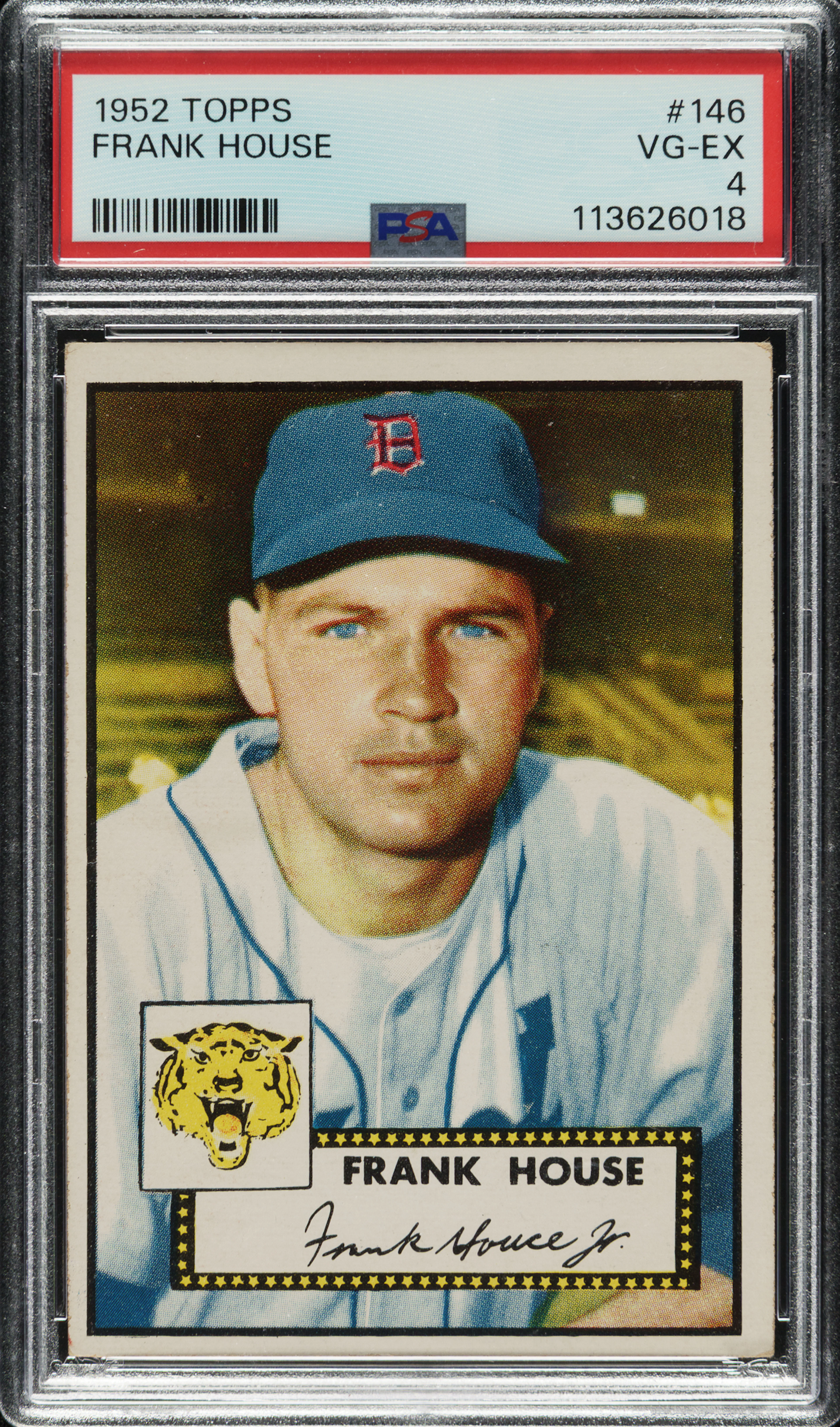 1952 Topps #146 Frank House PSA VG-EX 4 - Rare "Yellow Tigers Logo" Variation