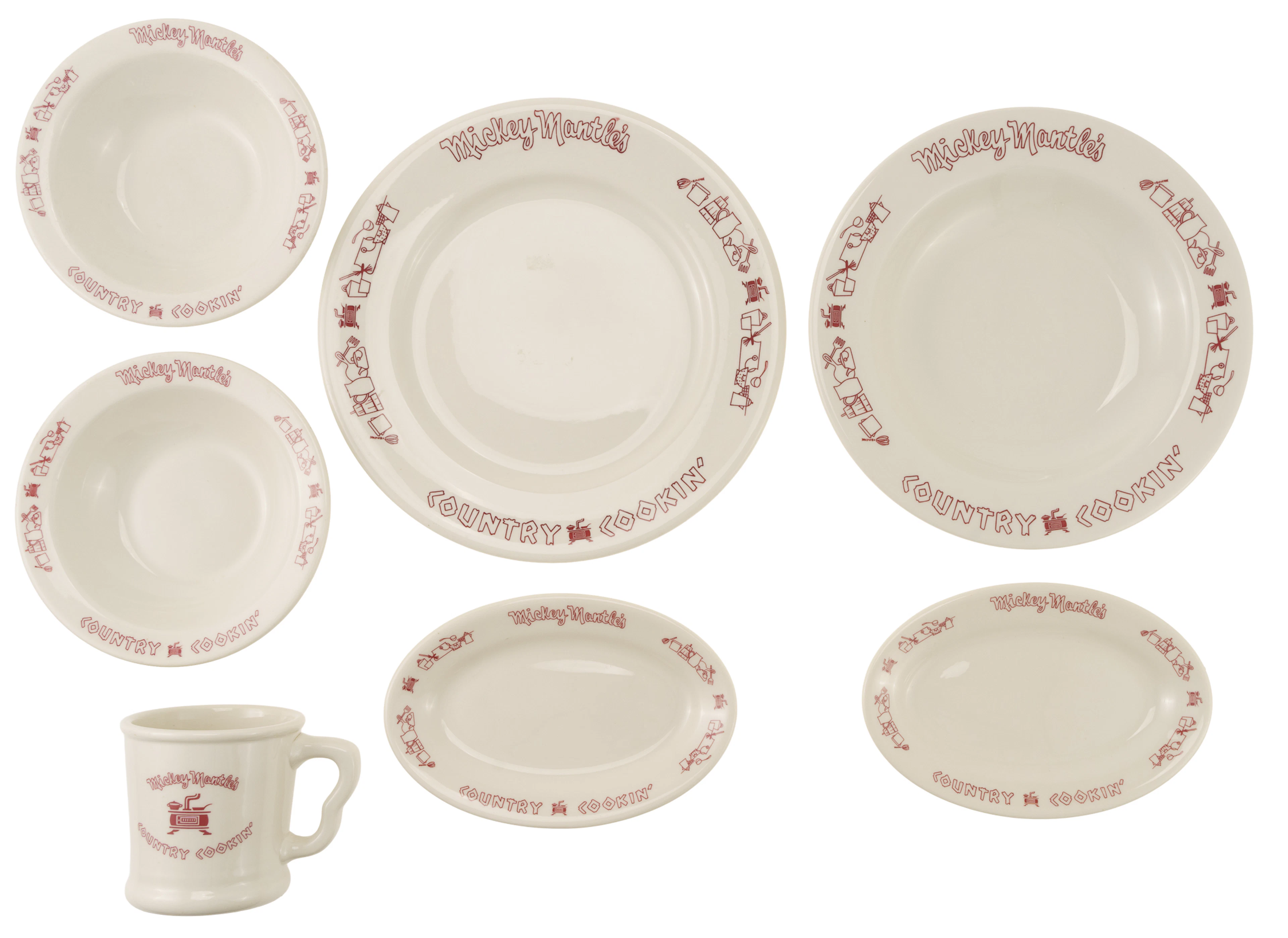 Circa 1970s Mickey Mantle Country Cookin' Restaurant Dinnerware Collection (7)