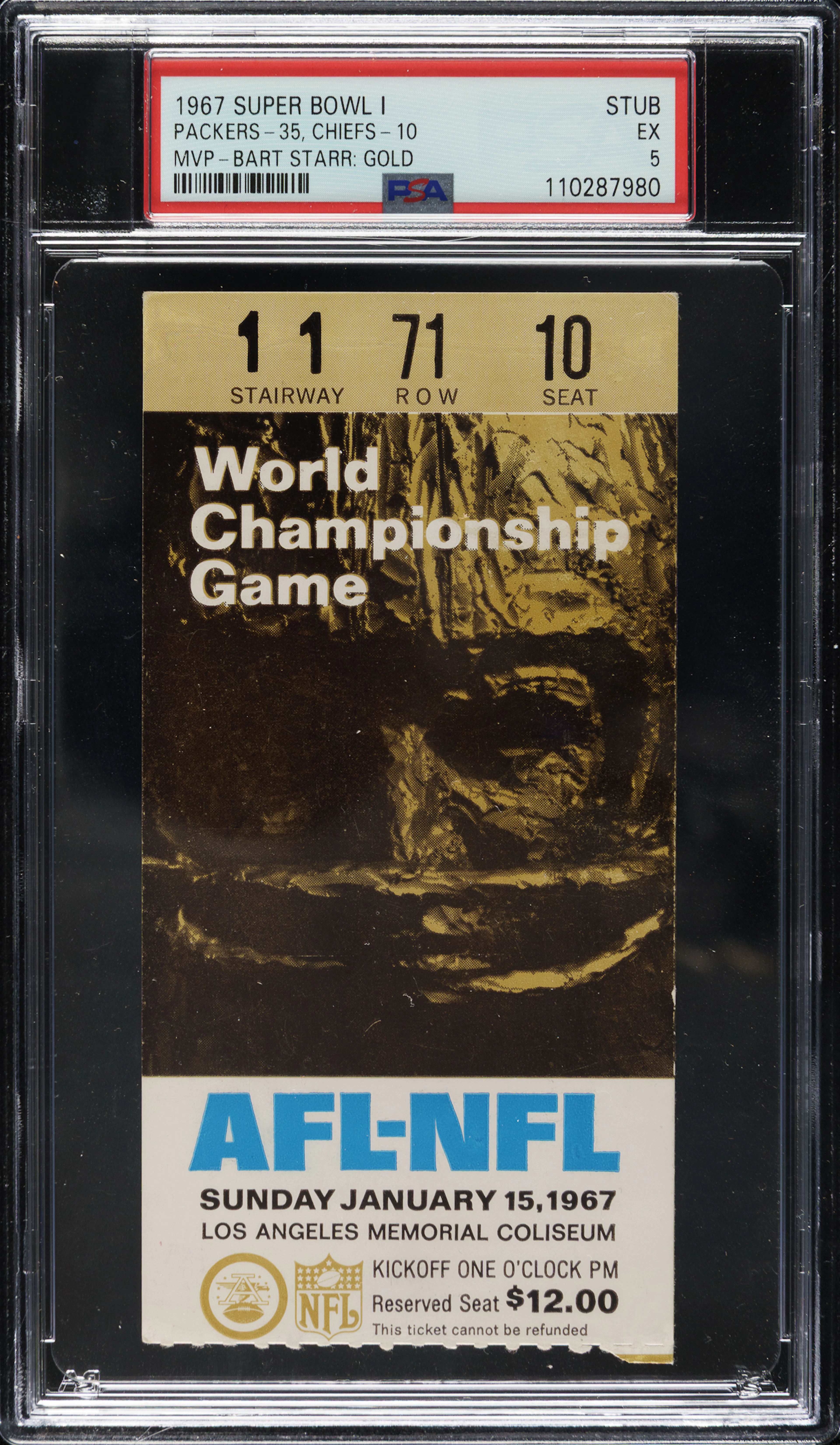 1967 Super Bowl I Ticket Stub PSA EX 5 - Gold Variation - MVP Bart Starr