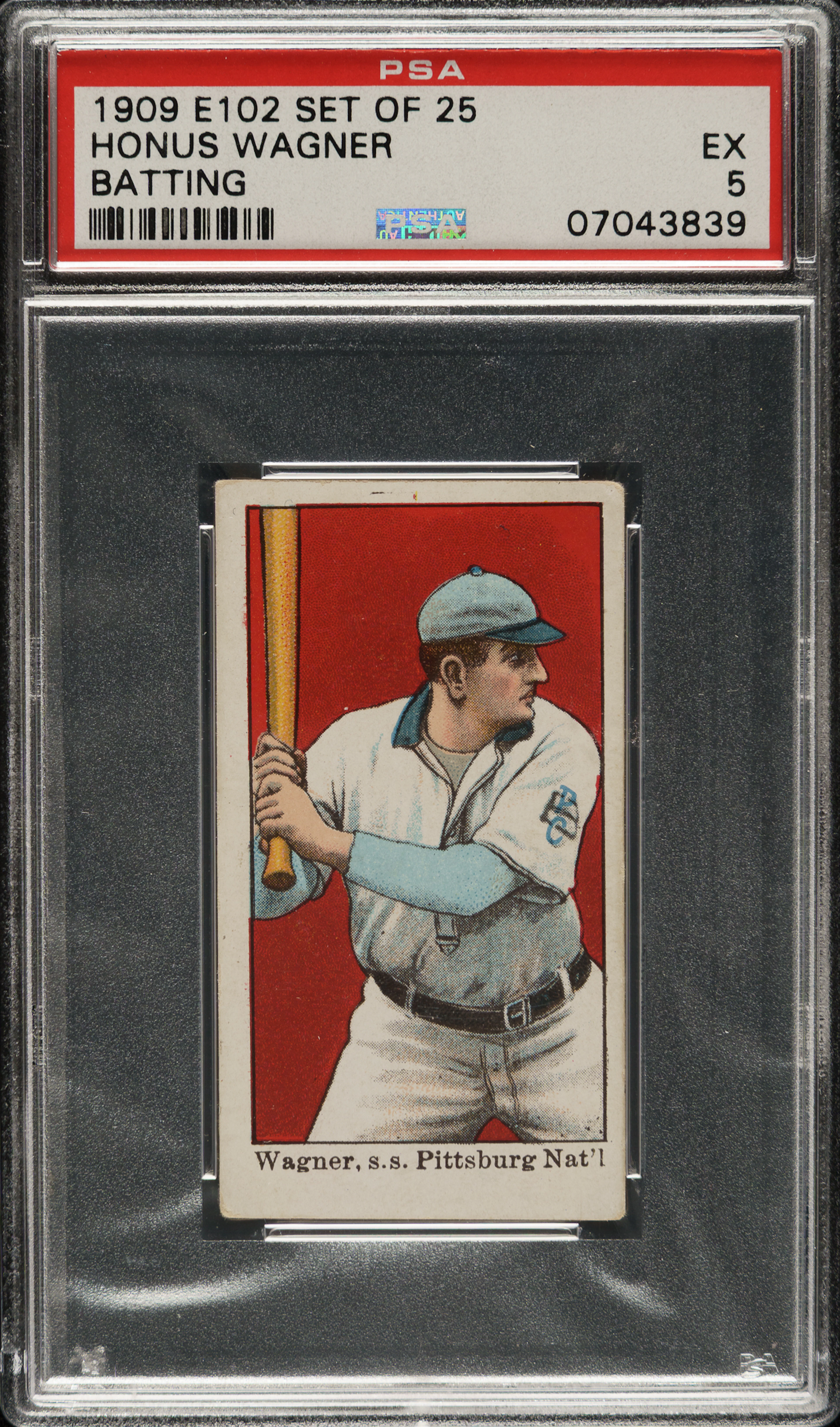 1909 E102 Anonymous "Set of 25" Honus Wagner Batting PSA EX 5