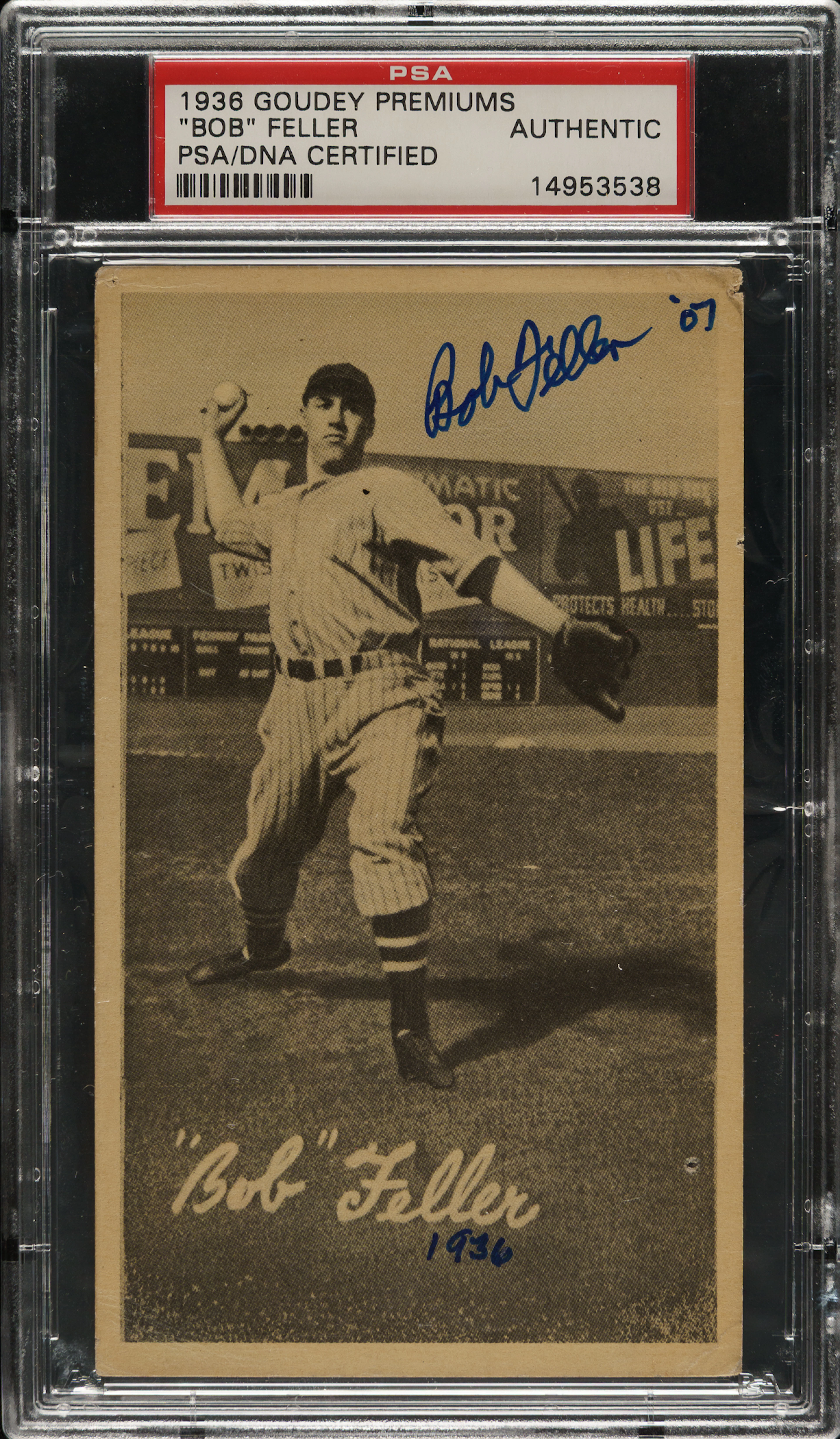 Signed 1937 R314 Goudey Wide Pen Premiums Type 4 Bob Feller Pitching