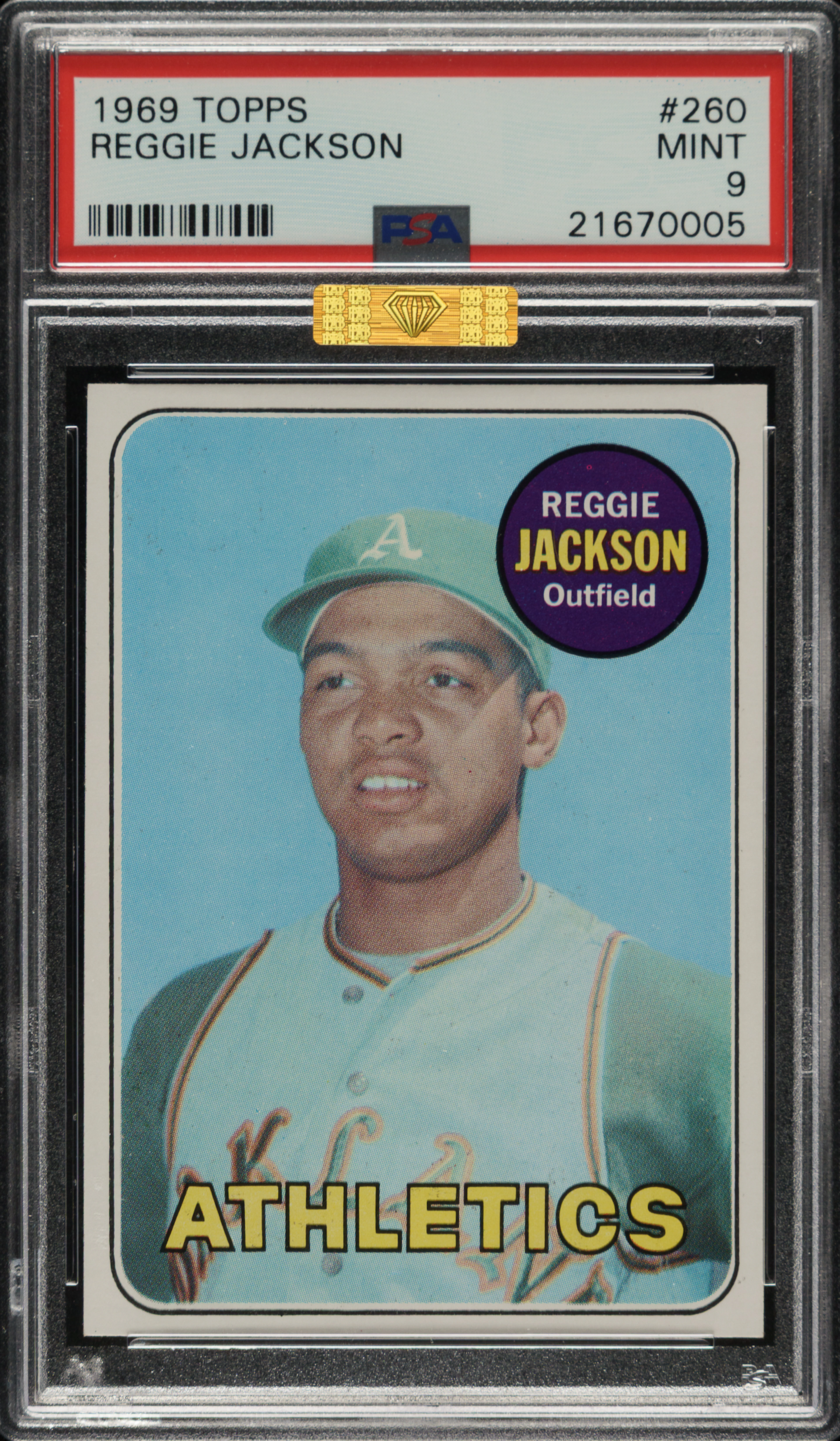 1969 Topps #260 Reggie Jackson Rookie PSA MINT 9 (MBA Gold Diamond)
