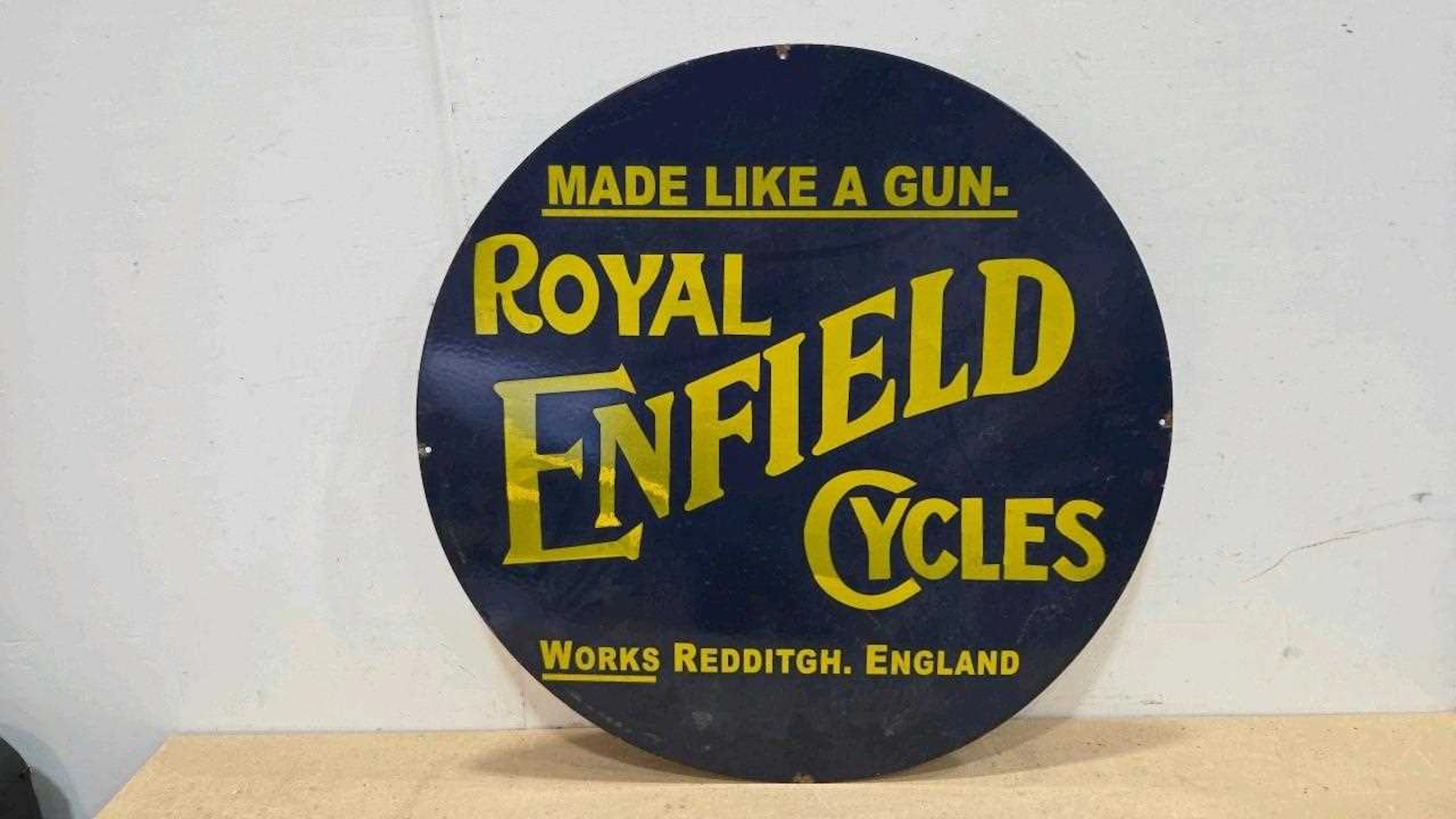 ROYAL ENFIELD CYCLES REPRO ENAMEL SIGN 30" DIA
