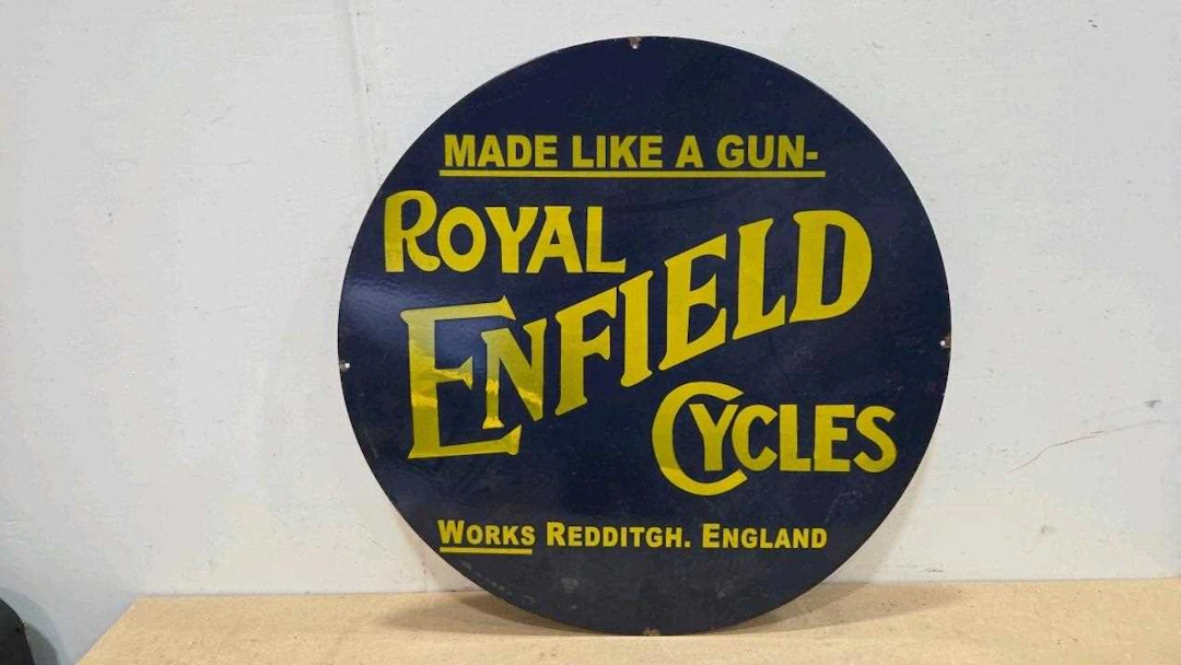 ROYAL ENFIELD CYCLES REPRO ENAMEL SIGN 30" DIA