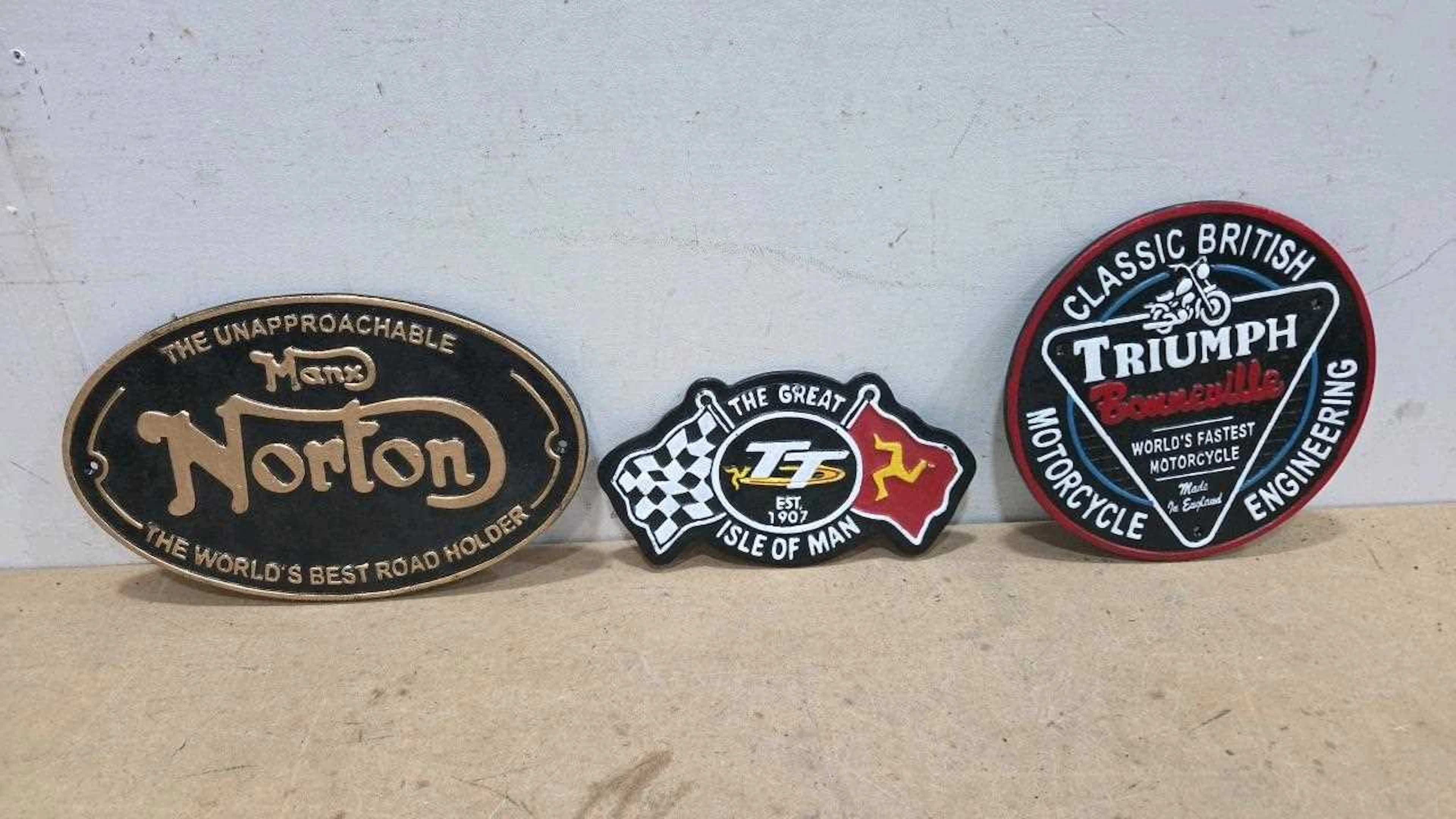 3 X CAST REPRO MOTOR CYCLE SIGNS