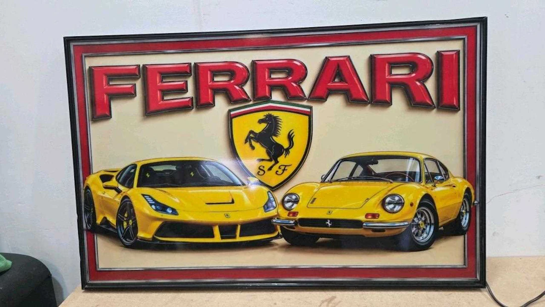 LARGE FERRARI ILLUMINATED SIGN 45" X 29"