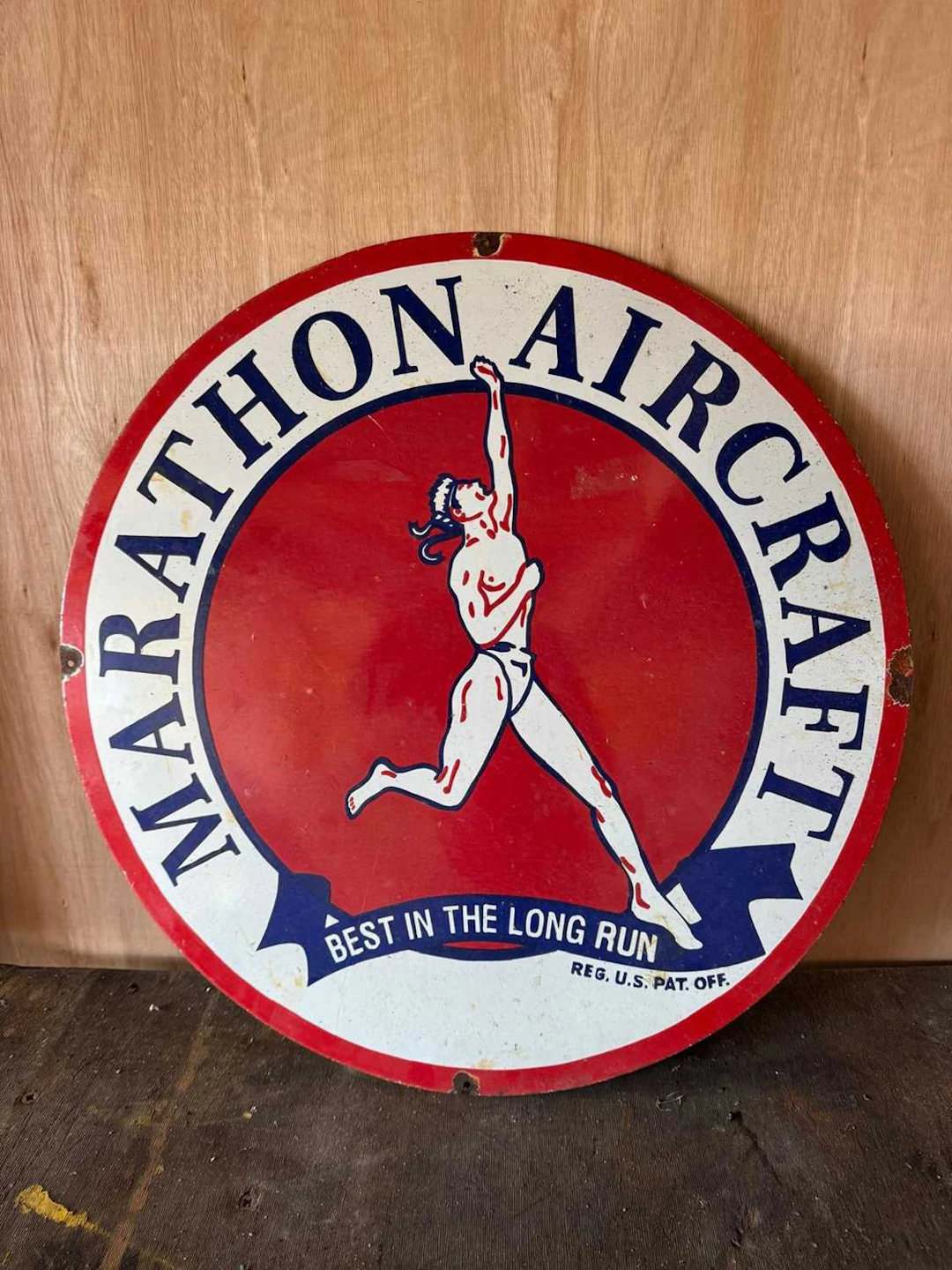 MARATHON AIRCRAFT ENAMEL REPRO SIGN 30" DIA