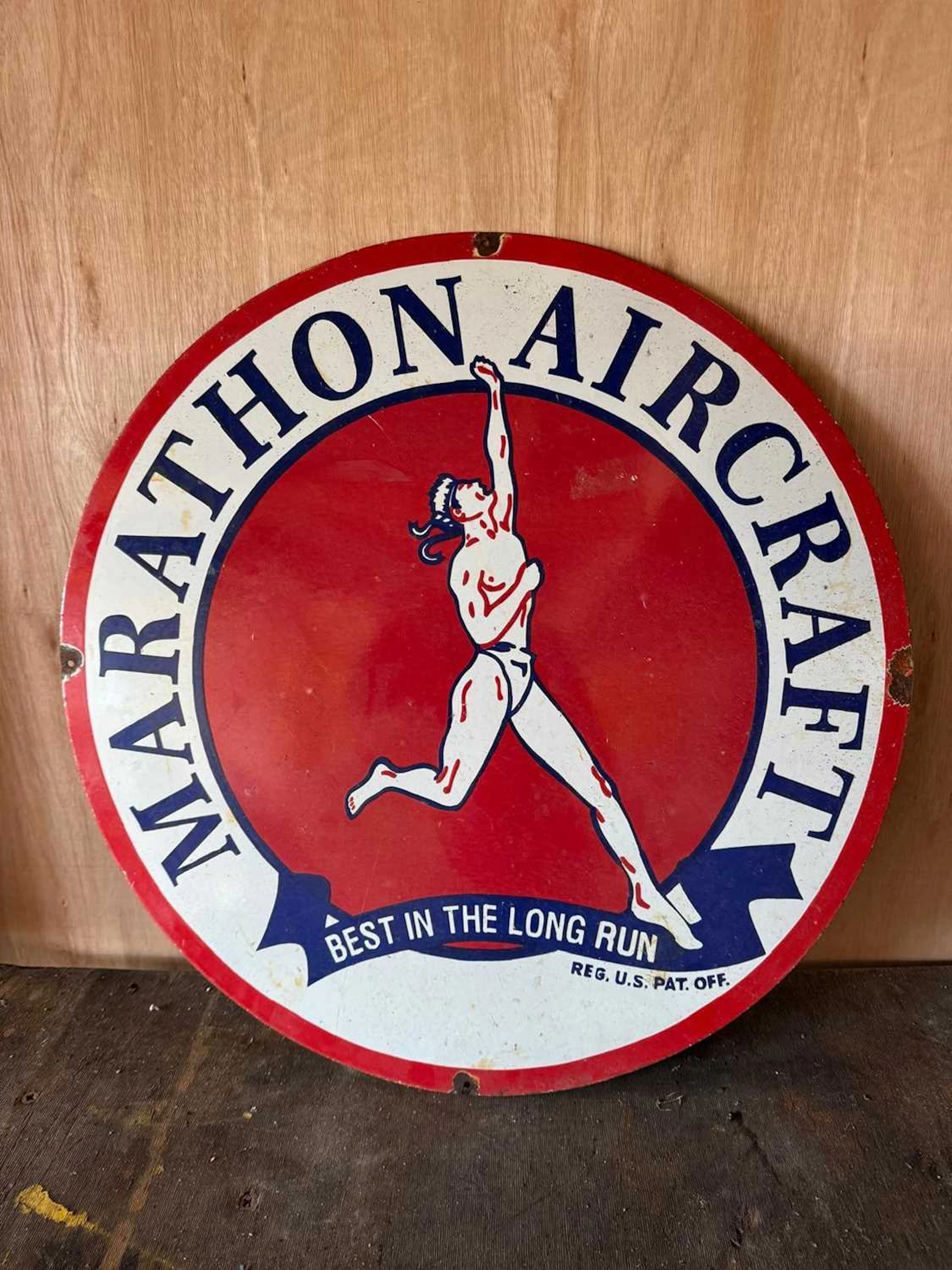 MARATHON AIRCRAFT ENAMEL REPRO SIGN 30" DIA
