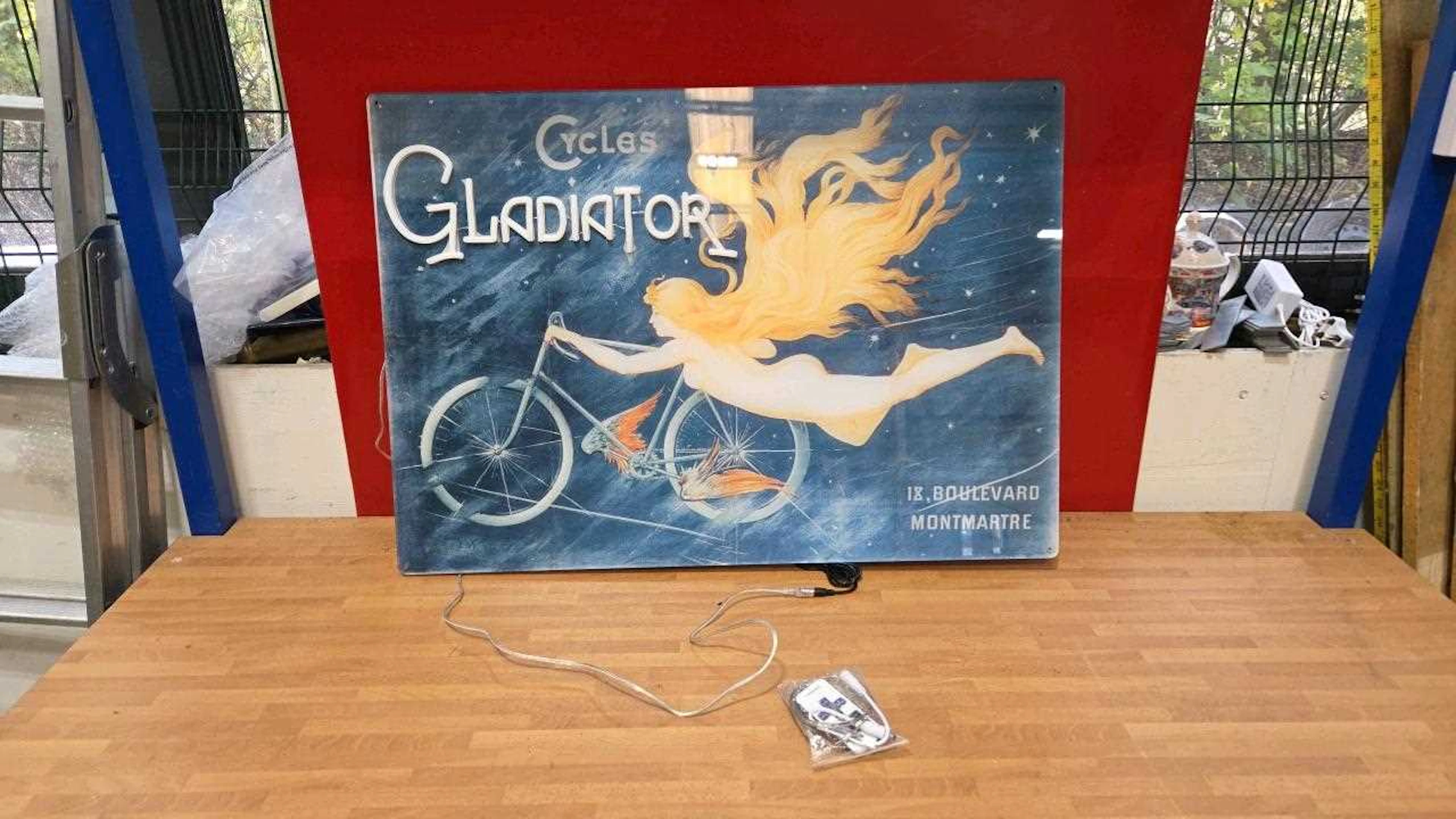 ILLUMINATED POSTER ADVERTISING GLADIATOR CYCLES 31" X 22"