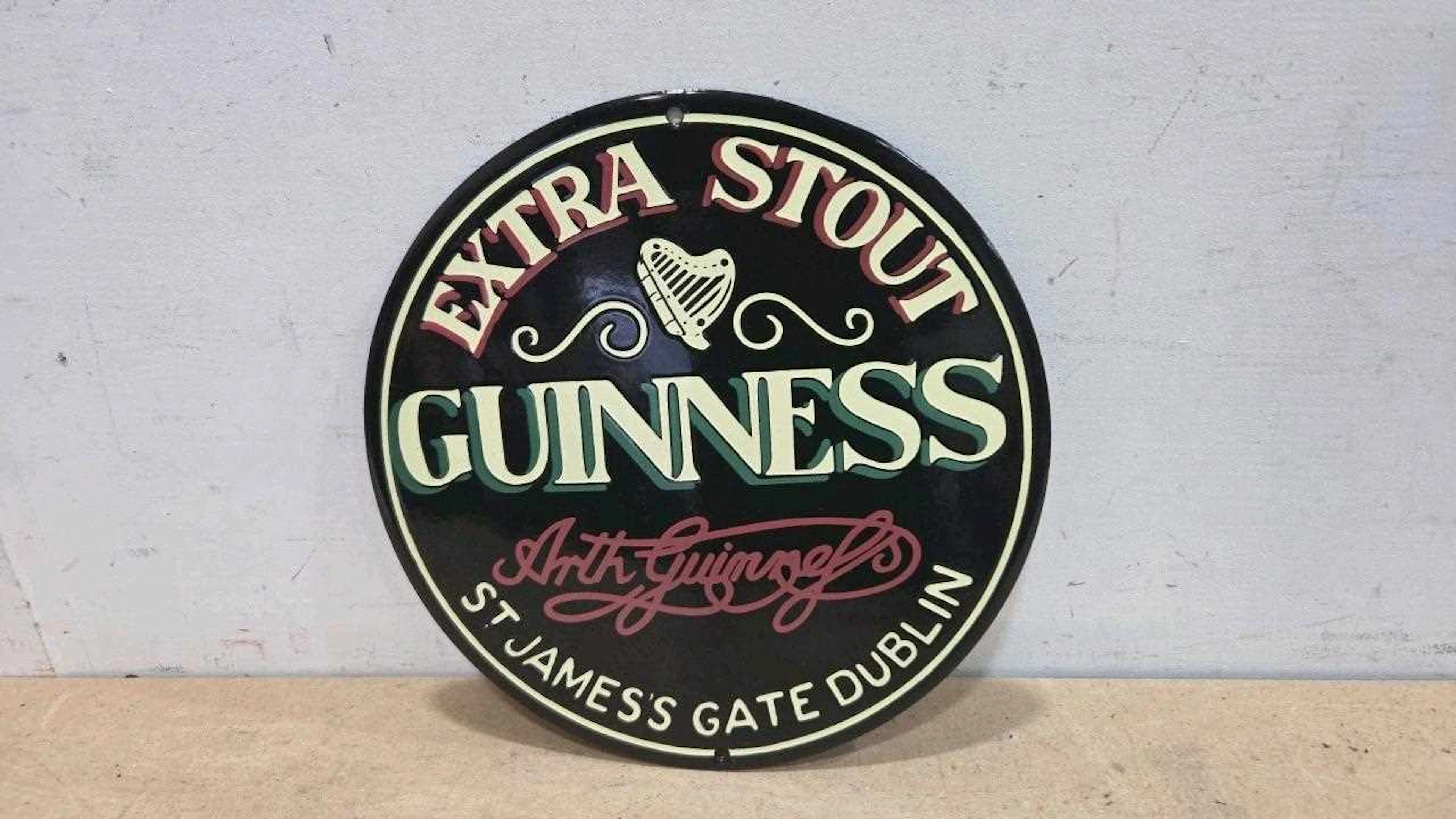 GUINNESS EXTRA STOUT REPRO ENAMEL SIGN 12" DIA