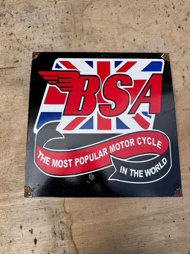 BSA MOTOR CYCLES ENAMEL REPRO SIGN 16" X 16"