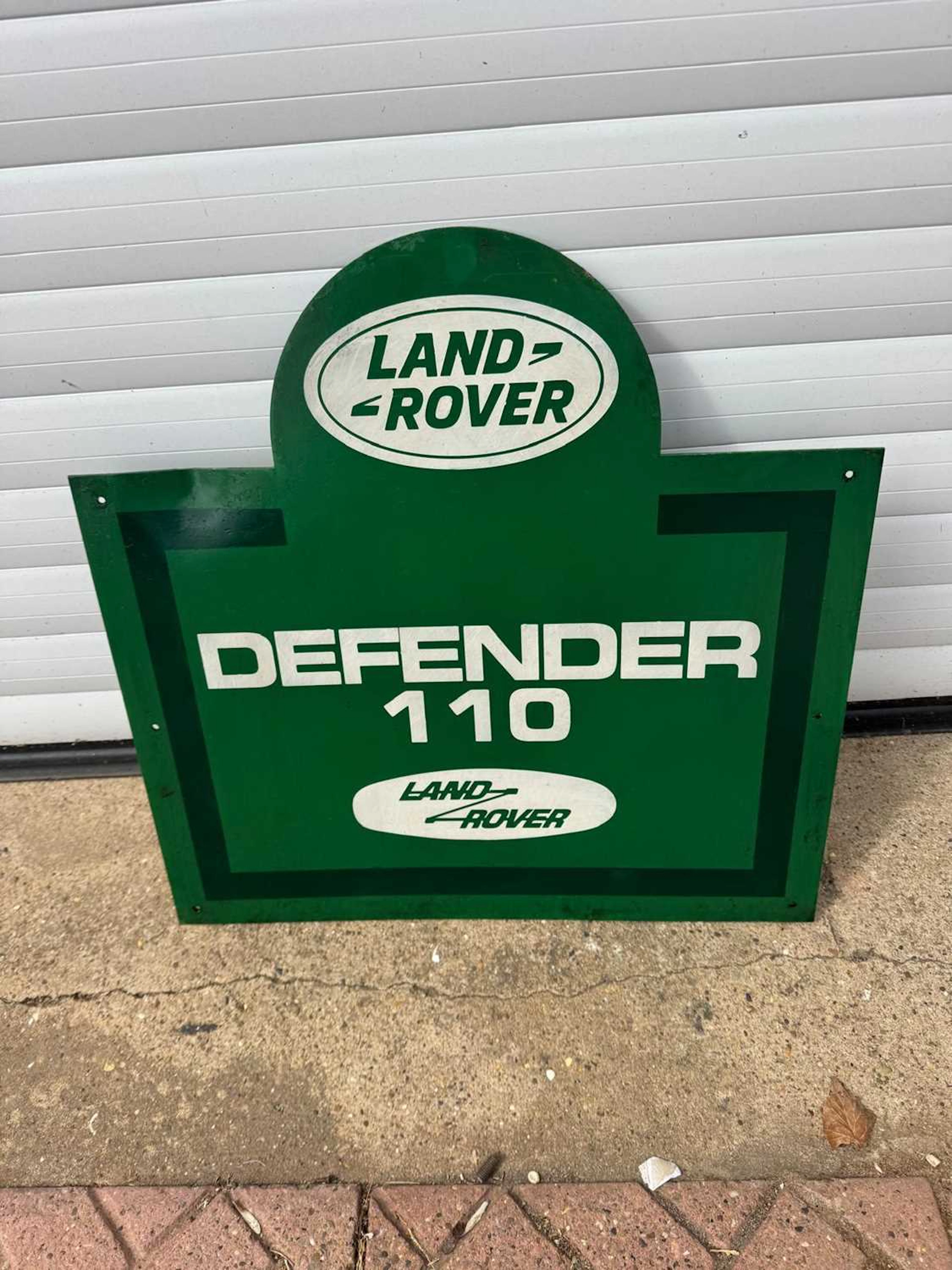 LAND ROVER DEFENDER 110, PAINTED ALLY REPRO SIGN 23" X 23"