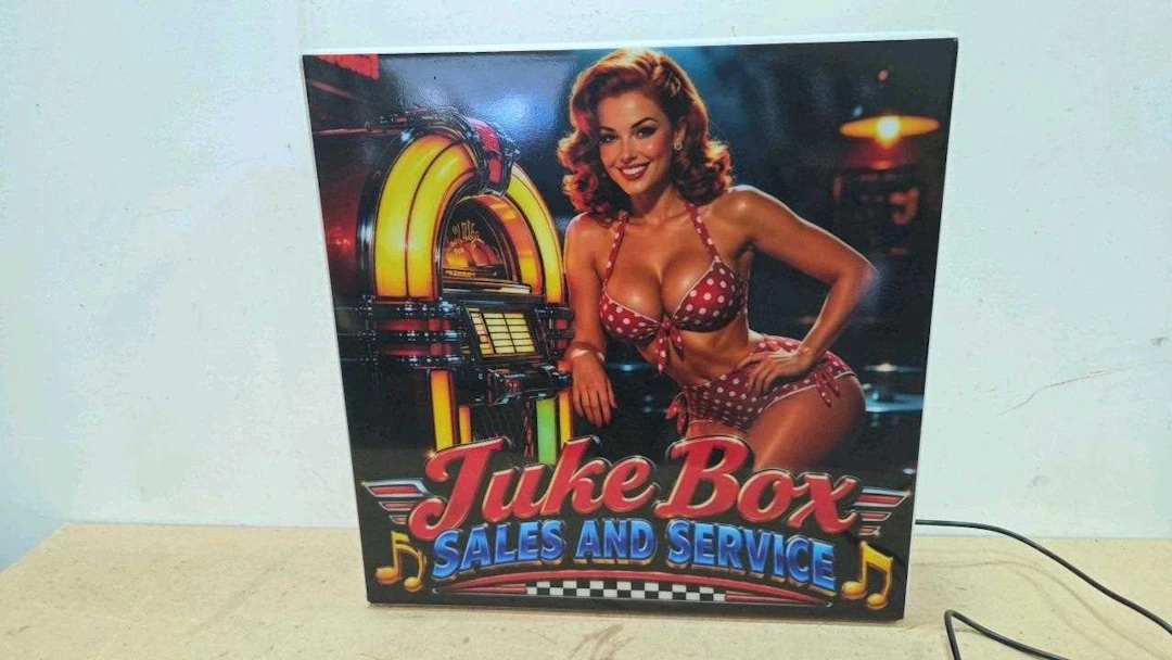 JUKE BOX SALES & SERVICE ILLUMINATED SIGH 24" X 24"