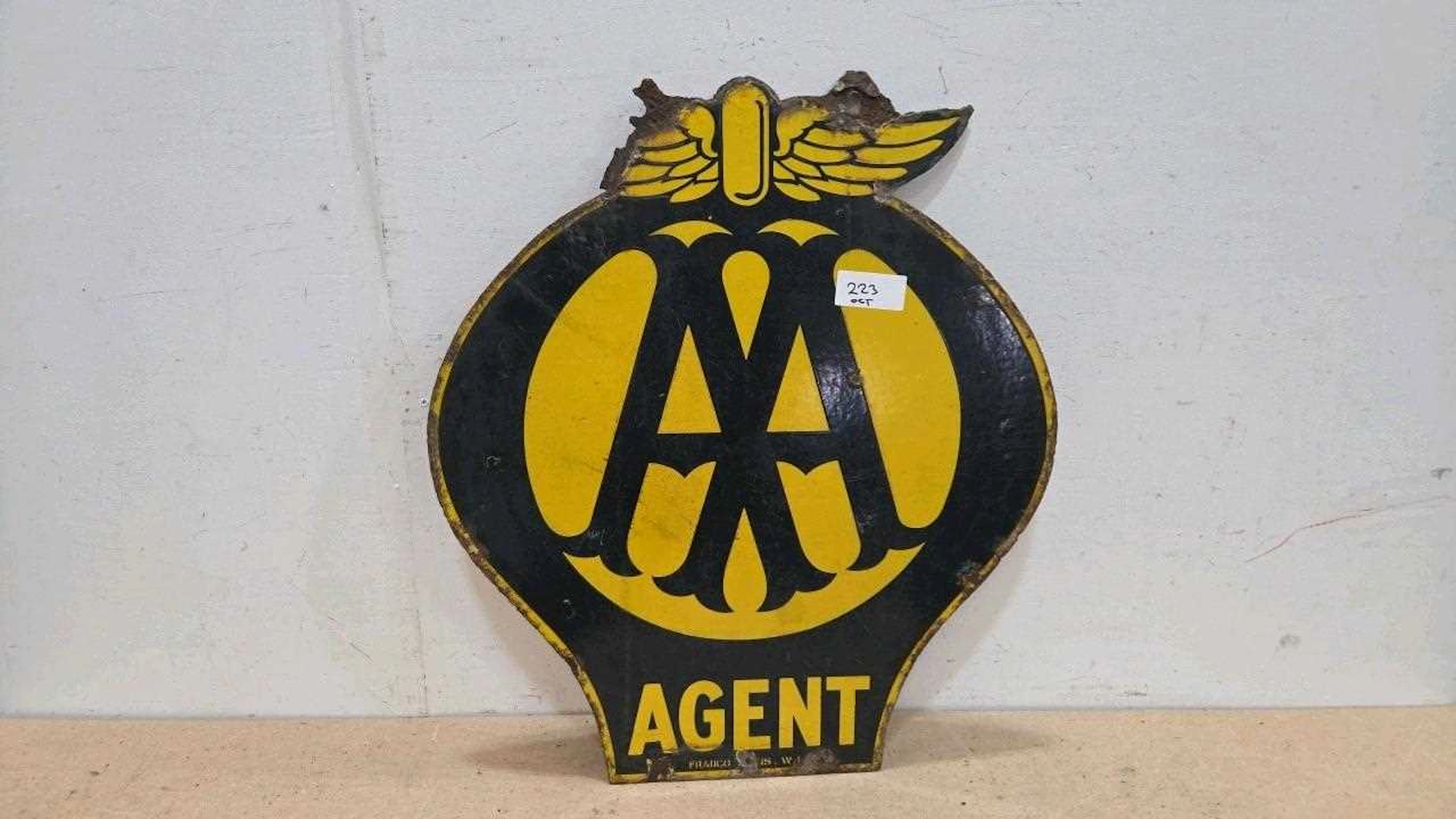 AA AGENT , DOUBLE SIDED ENAMEL SIGN 25" X 22"