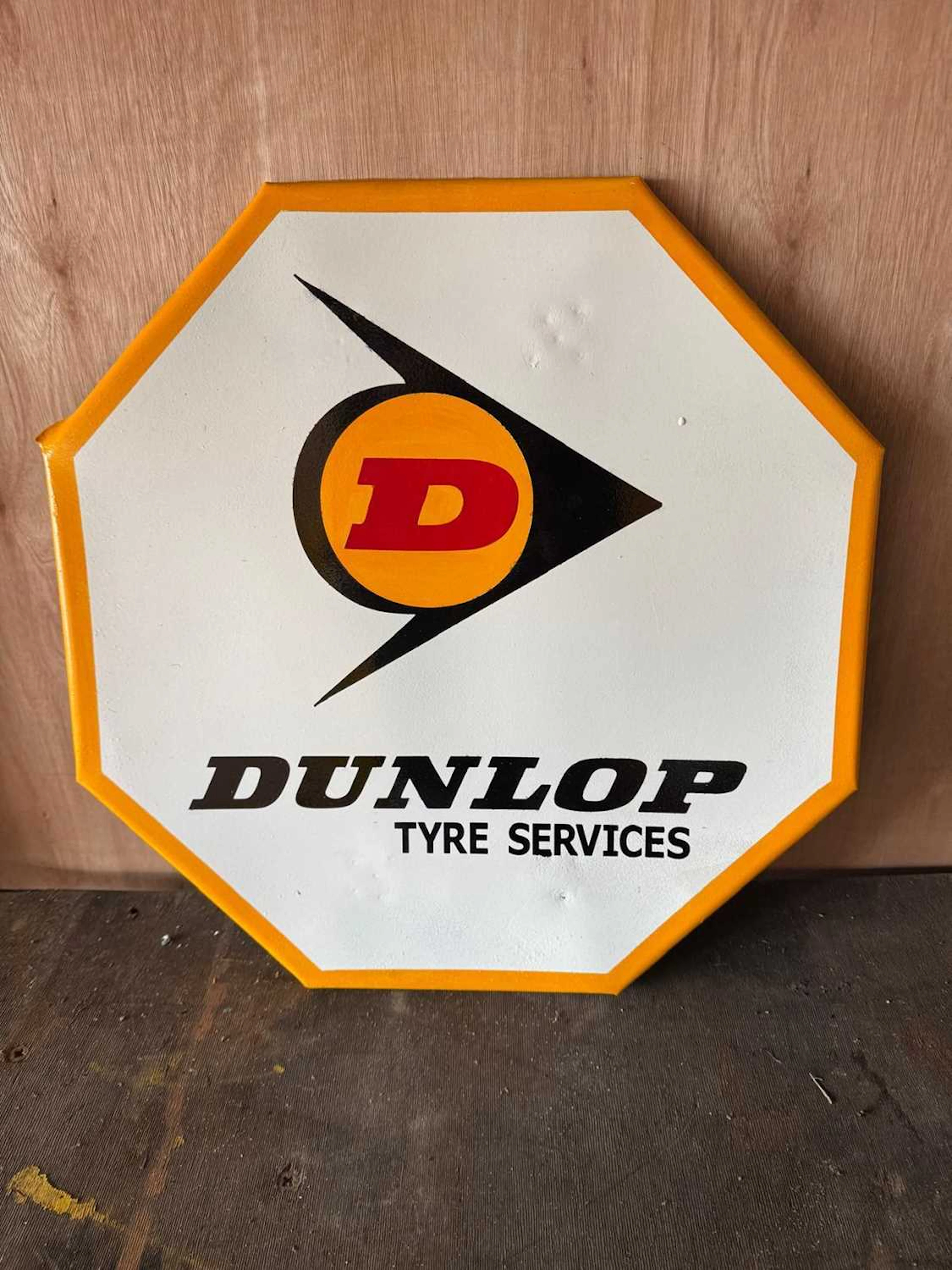 DUNLOP TYRE SERVICE , PAINTED REPRO SIGN 24" X 24"