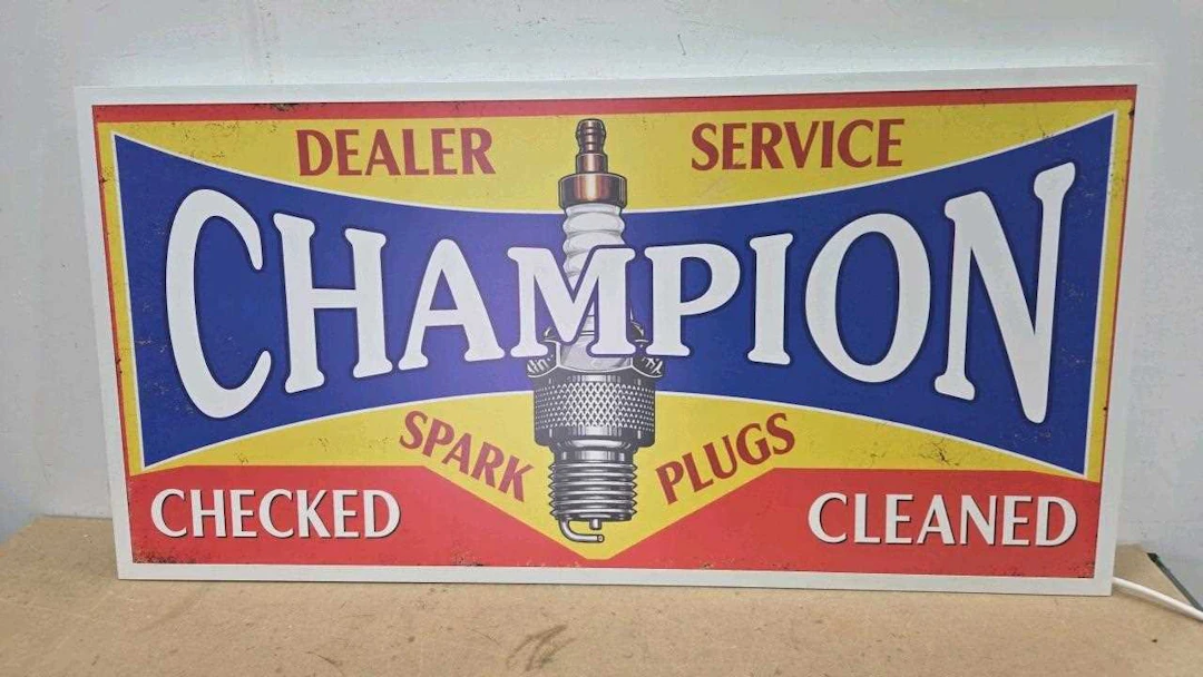 LARGE CHAMPION SPARK PLUGS ,ILLUMINATED SIGN 47" X 23"