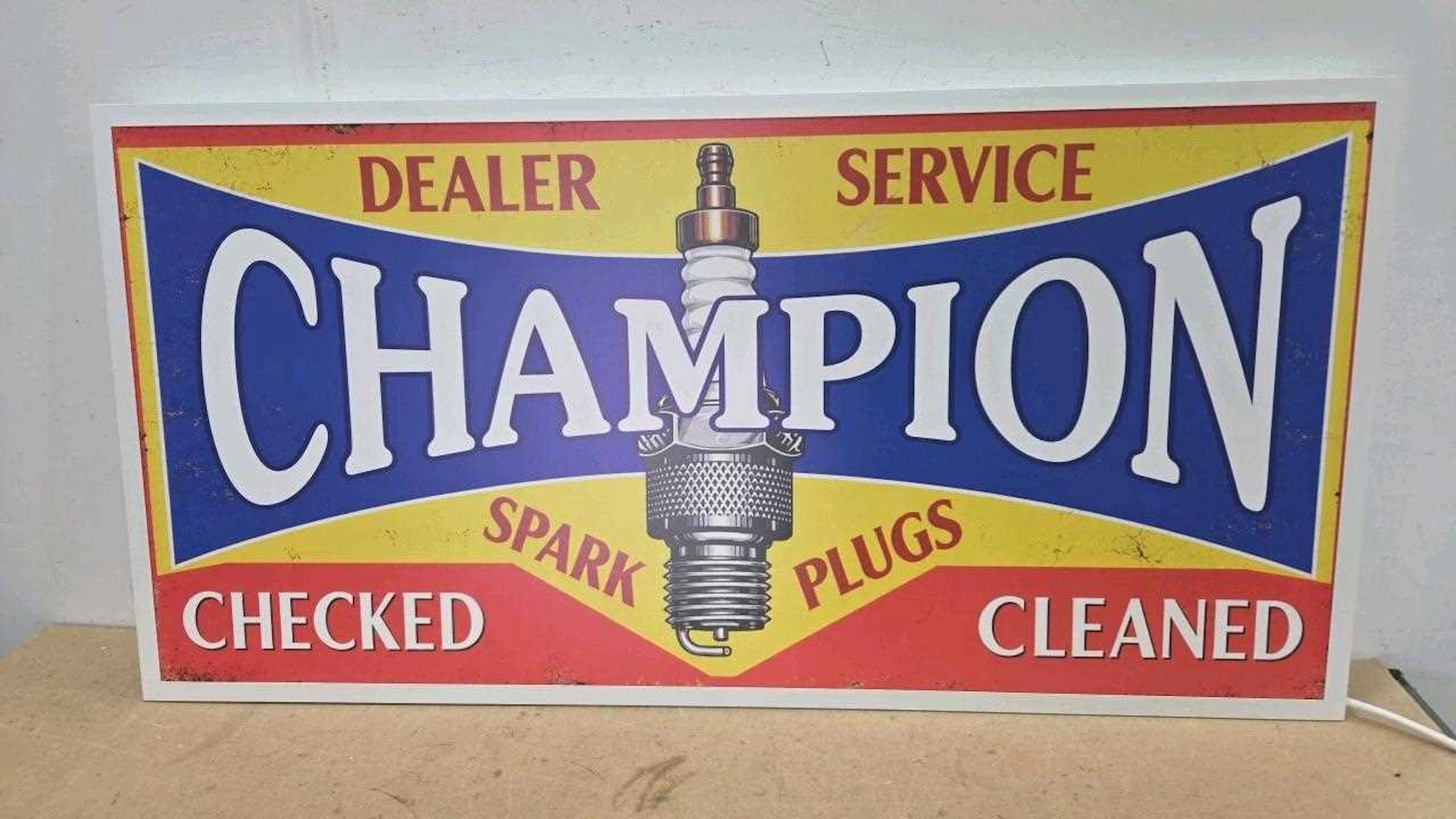 LARGE CHAMPION SPARK PLUGS ,ILLUMINATED SIGN 47" X 23"