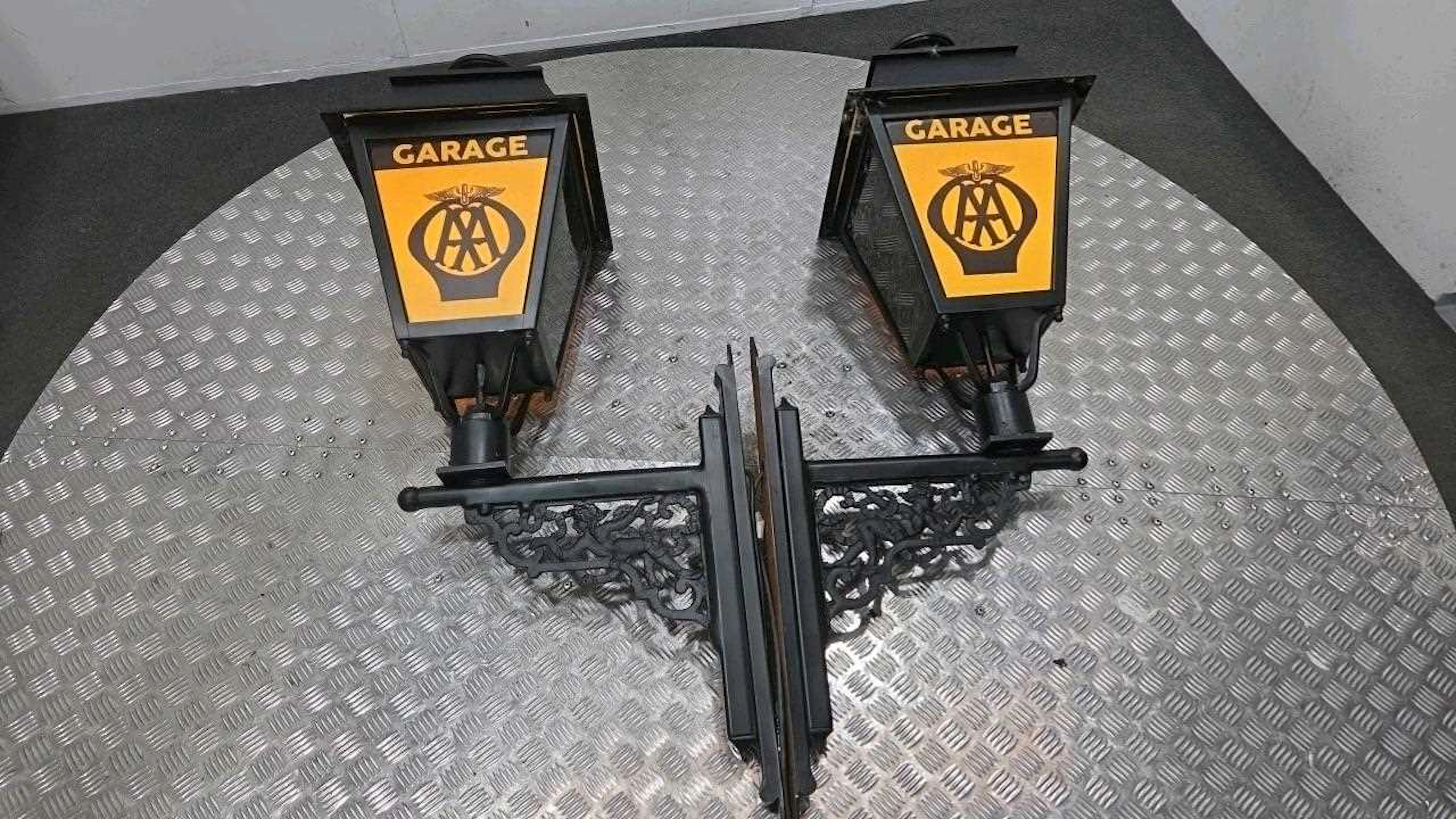 PAIR OF LARGE AA GARAGE STYLE LAMPS 35" TALL