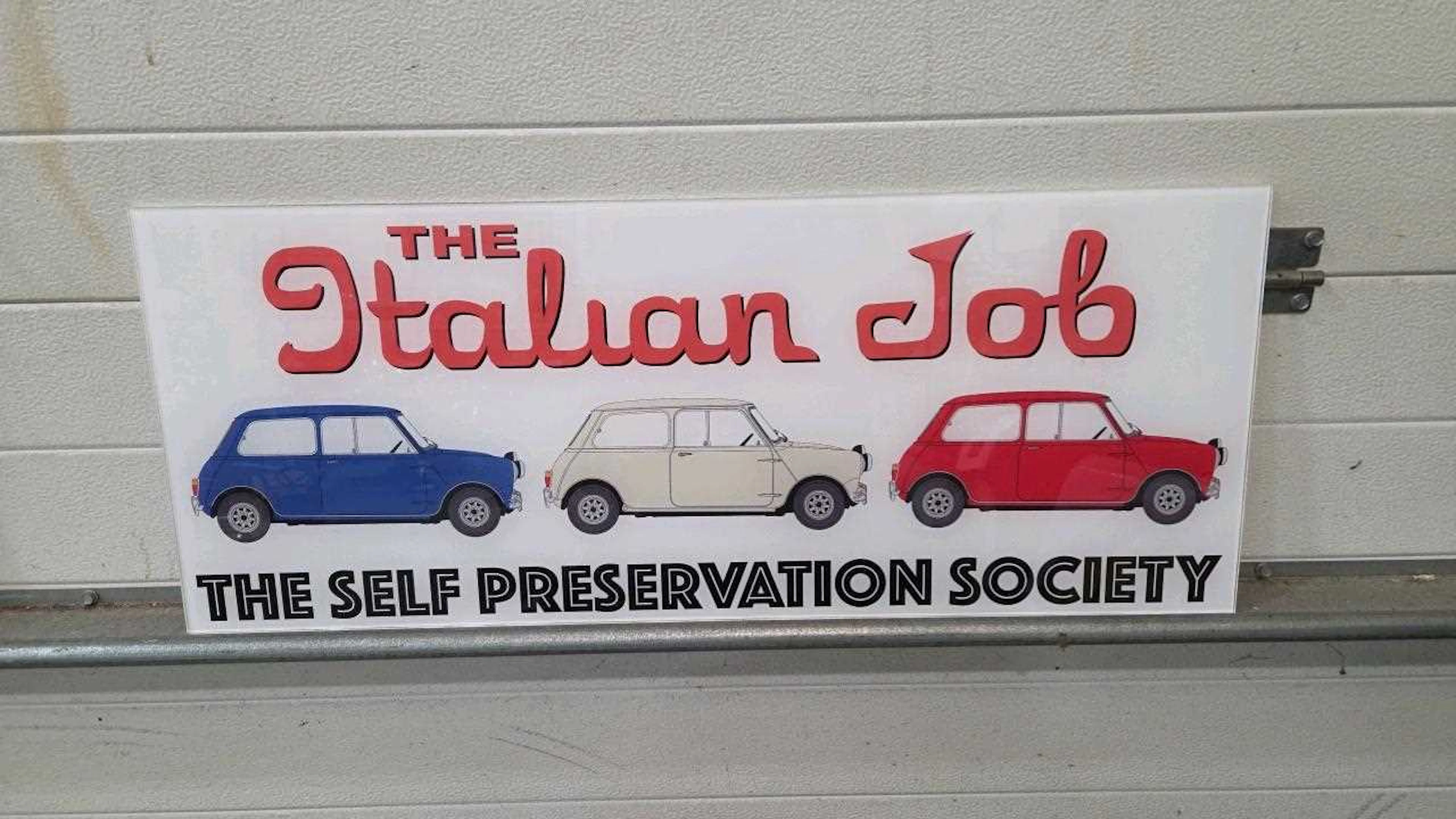 ITALIAN JOB , MINI COOPER PERSPEX PRINTED SIGN 33" X 13"