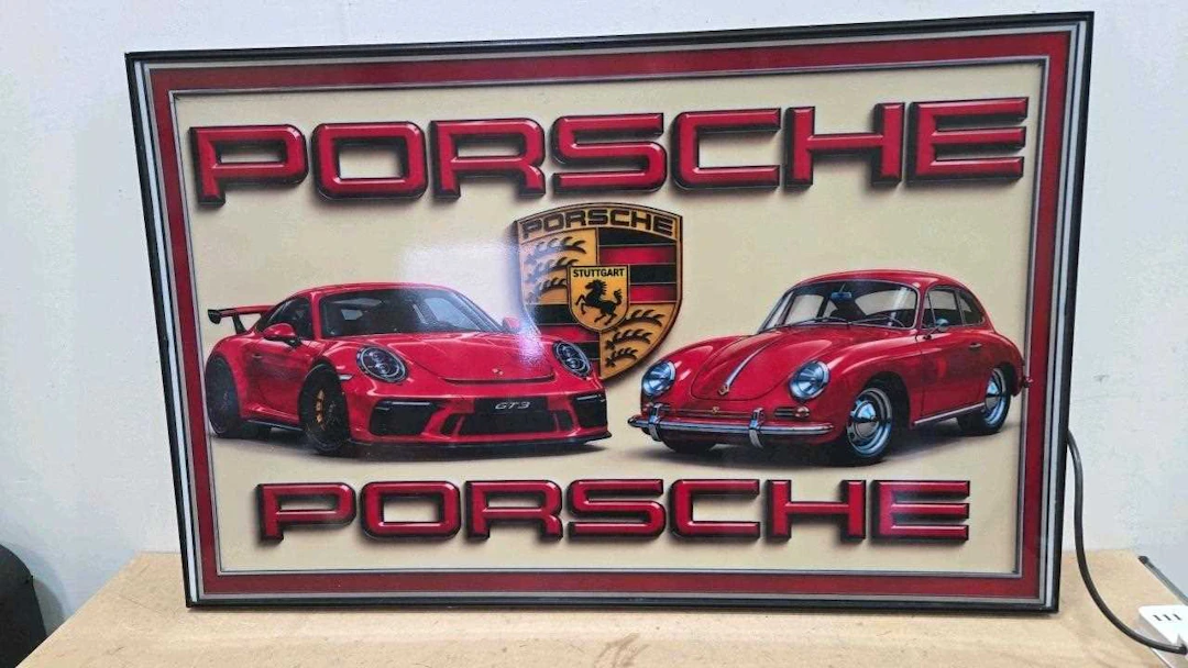 LARGE PORSCHE ILLUMINATED SIGN 45" X 29"