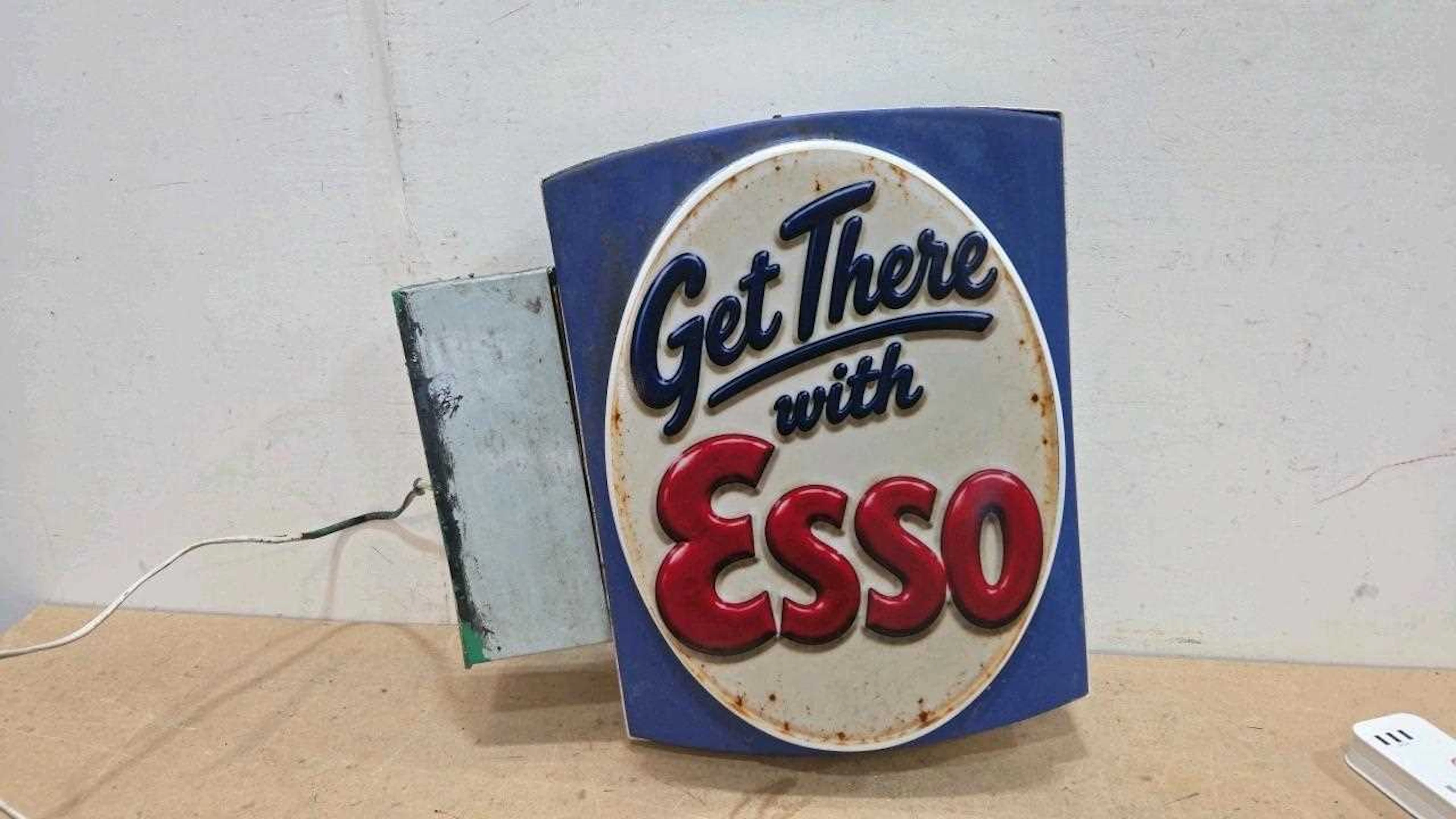 GET THERE WITH ESSO , DOUBLE SIDED ILLUMINATED SIGN 19" X 20"