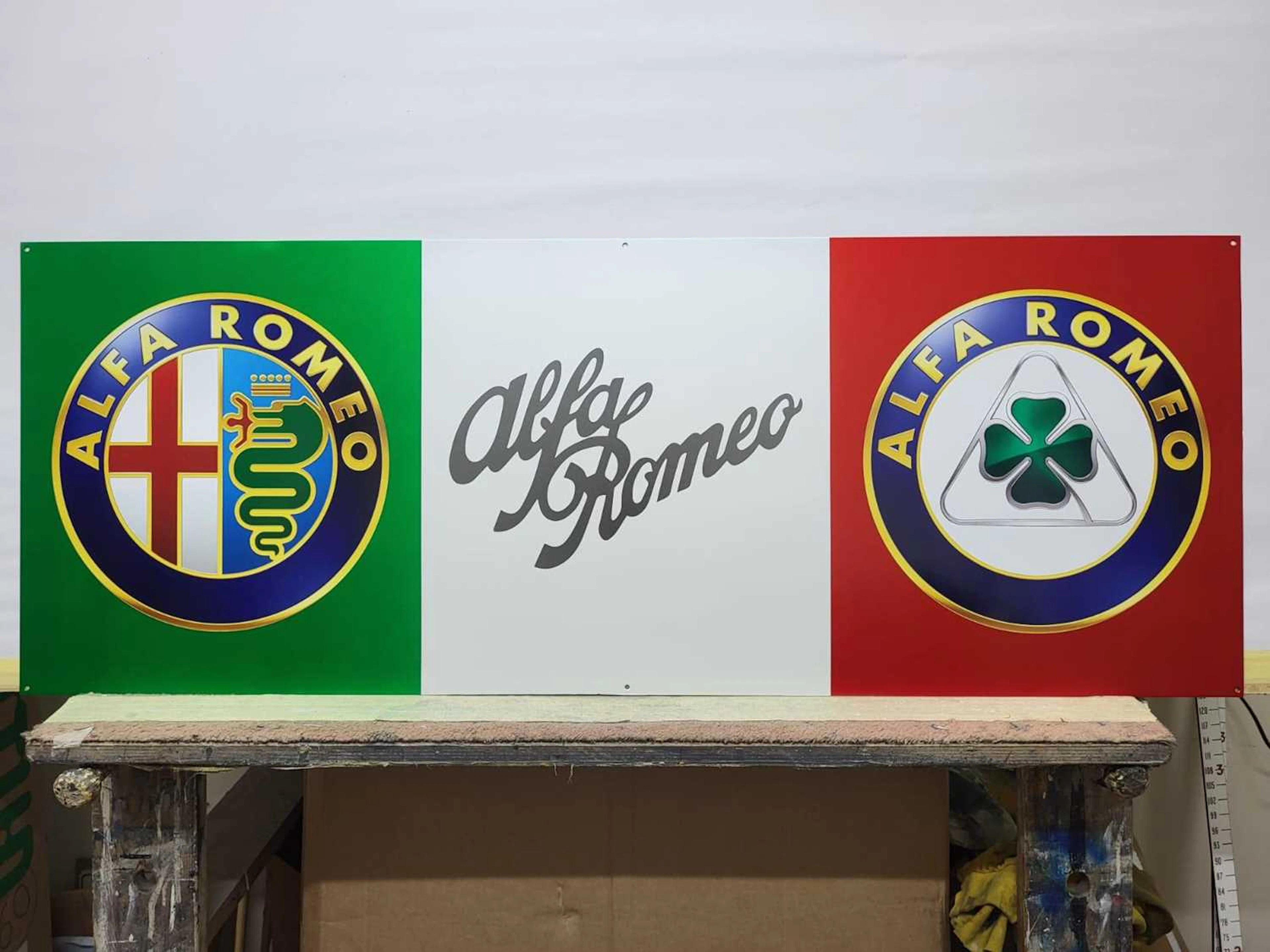 METAL ALFA ROMEO CLOVERLEAF SIGN 15" X 41"