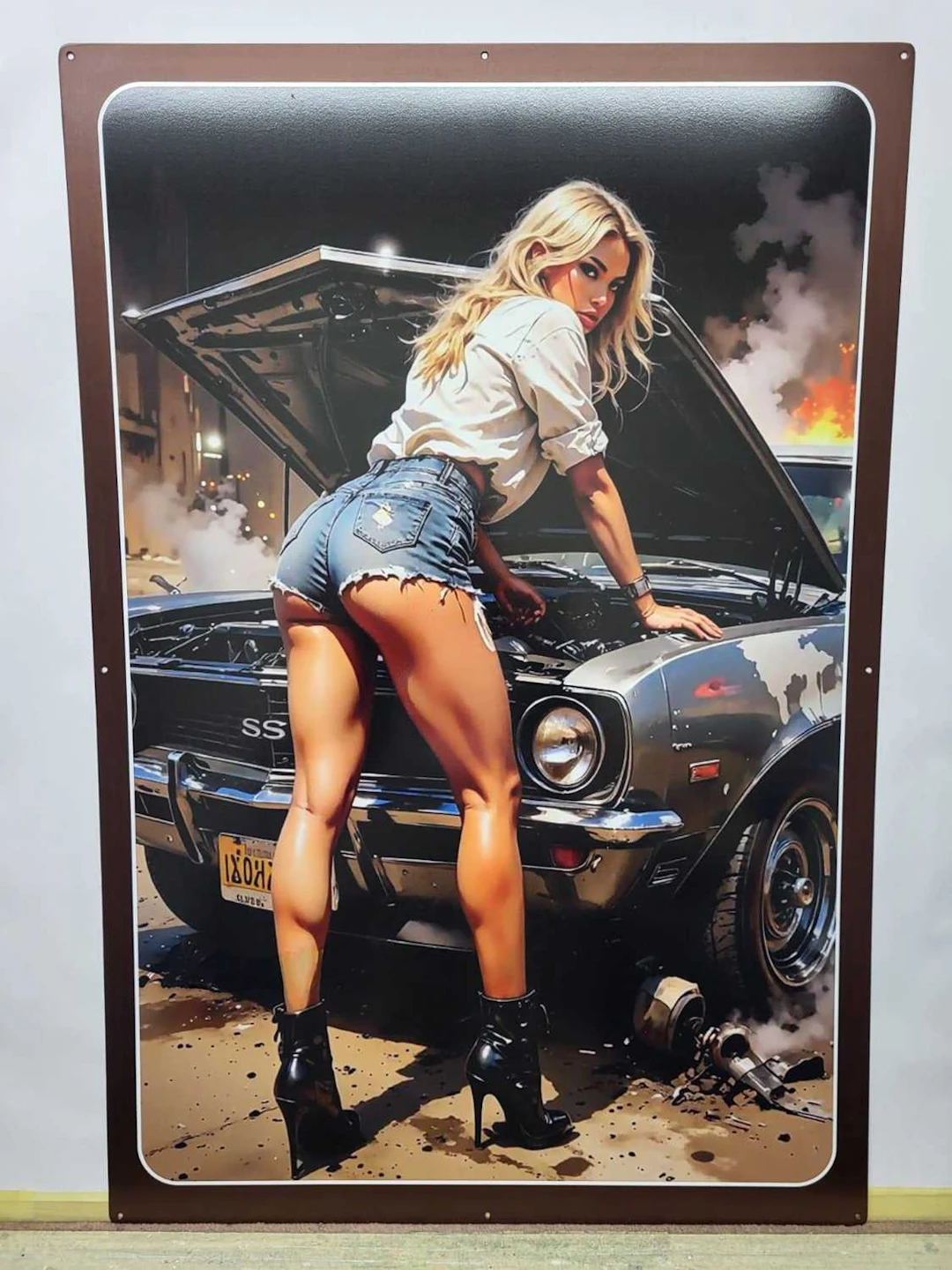 MECHANIC PIN UP GIRL METAL SIGN 24" X 36"