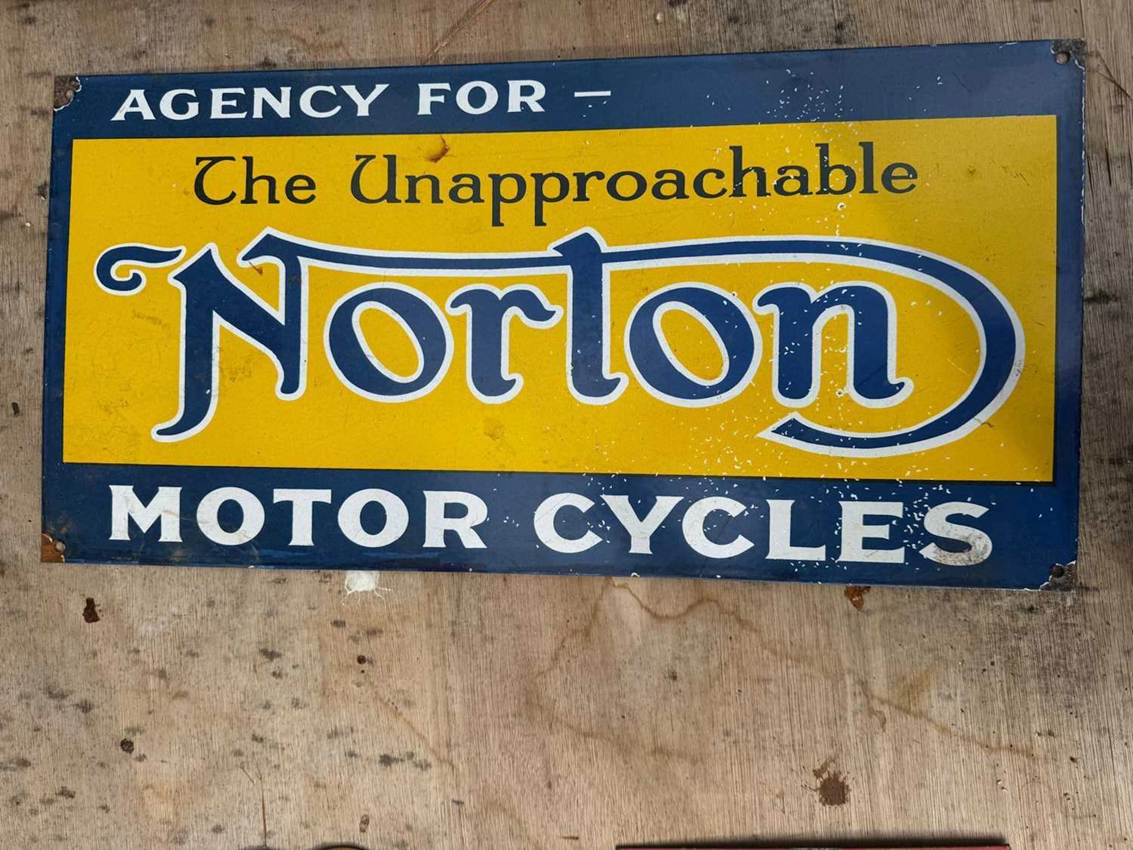 NORTON MOTOR CYCLES ENAMEL REPRO SIGN 12" X 24"