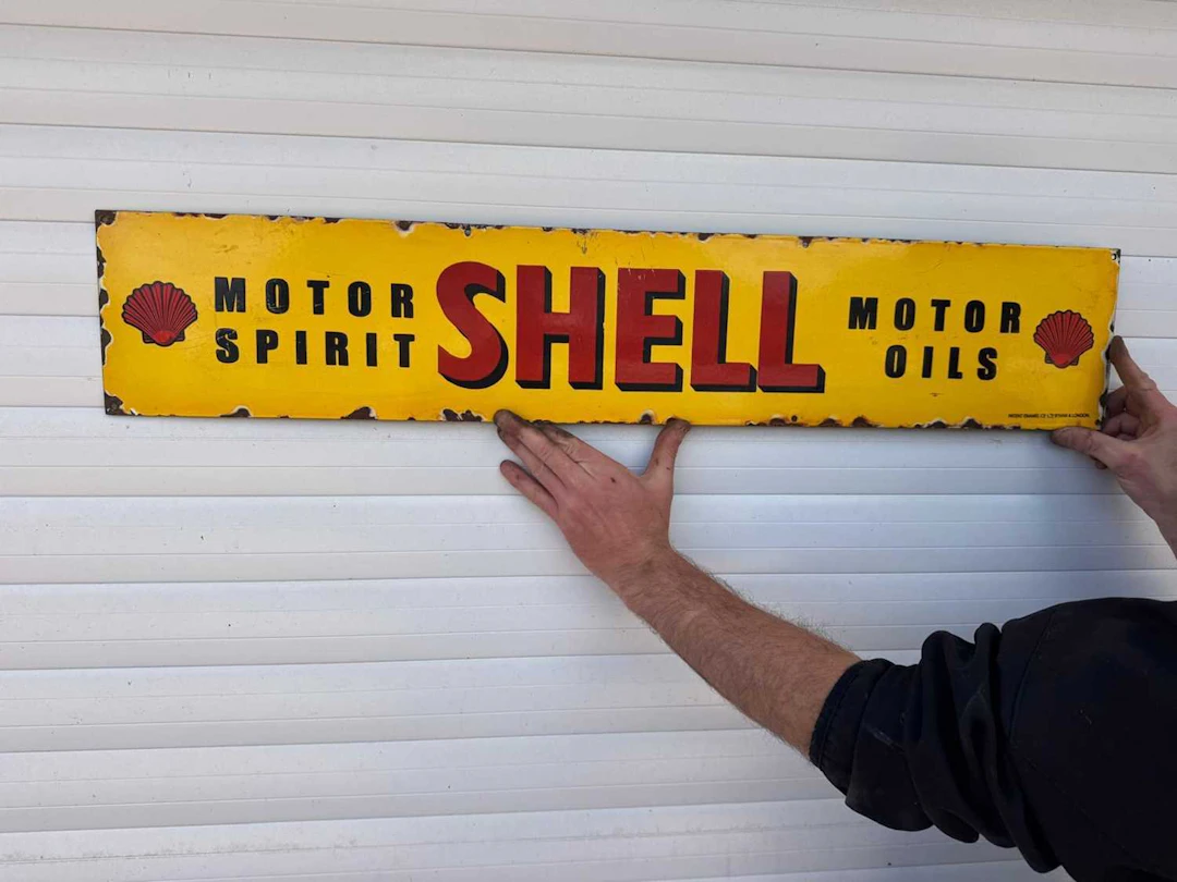 SHELL MOTOR OIL ENAMEL REPRO SIGN 36" X 7"
