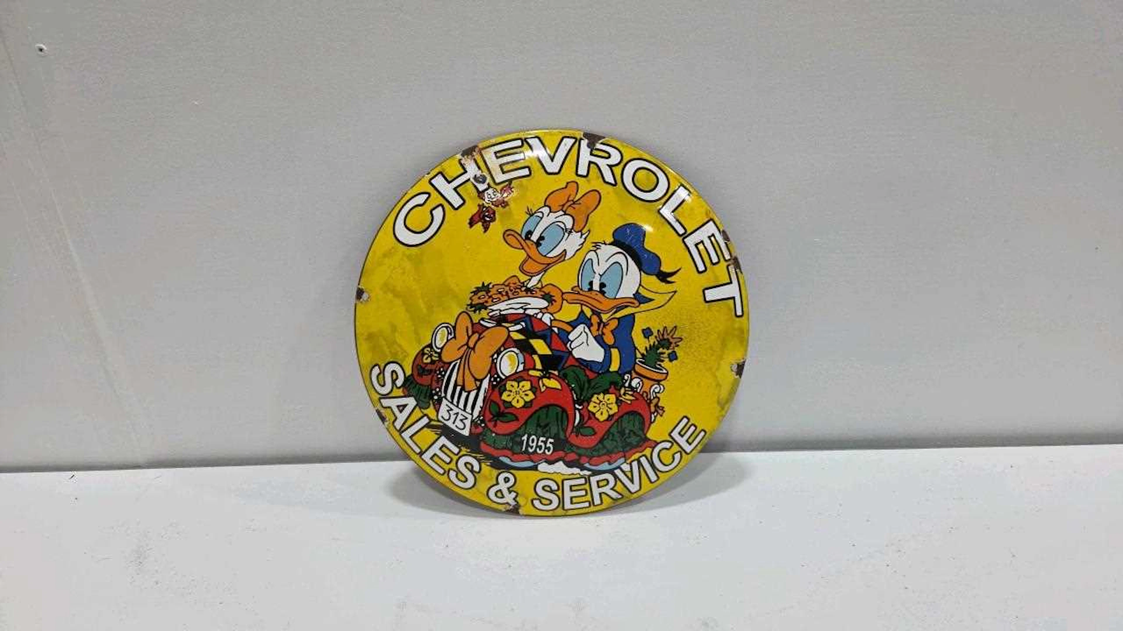 CHEVROLET SALES & SERVICE , REPRODUCTION ENAMEL SIGN 12" DIA