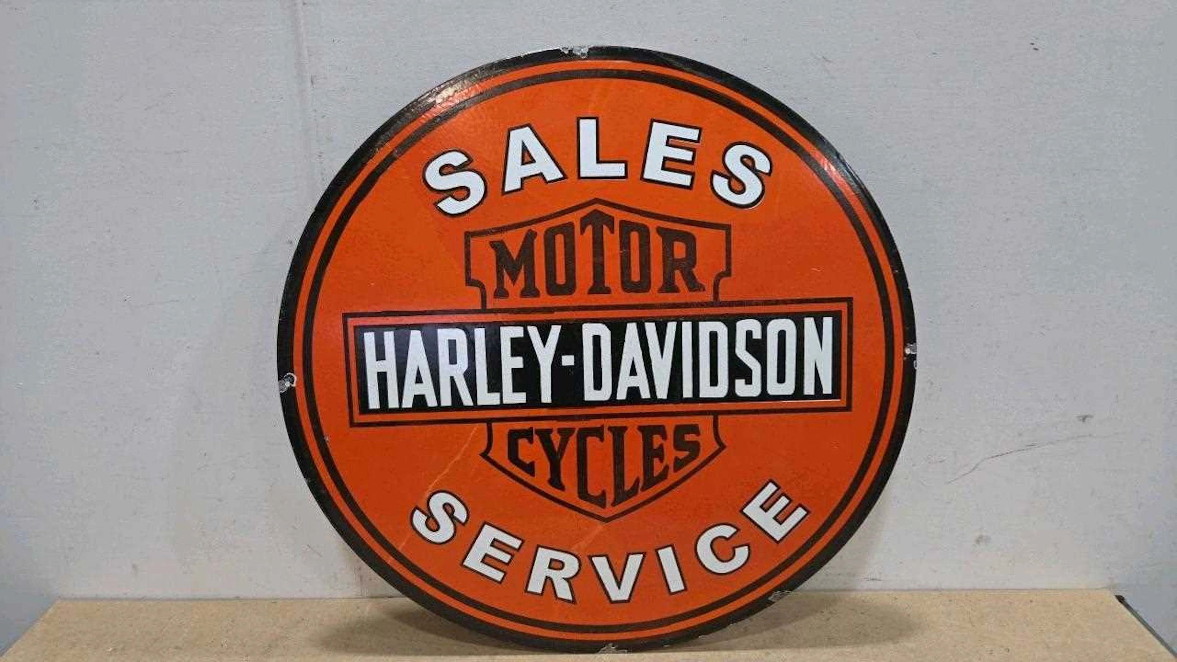 HARLEY DAVIDSON ENAMEL REPRO SIGN 30" DIA