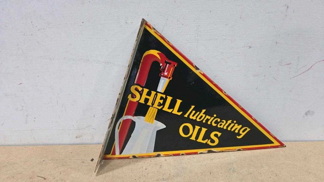 SHELL LUBRICATING OILS , DOUBLE SIDED ENAMEL SIGN