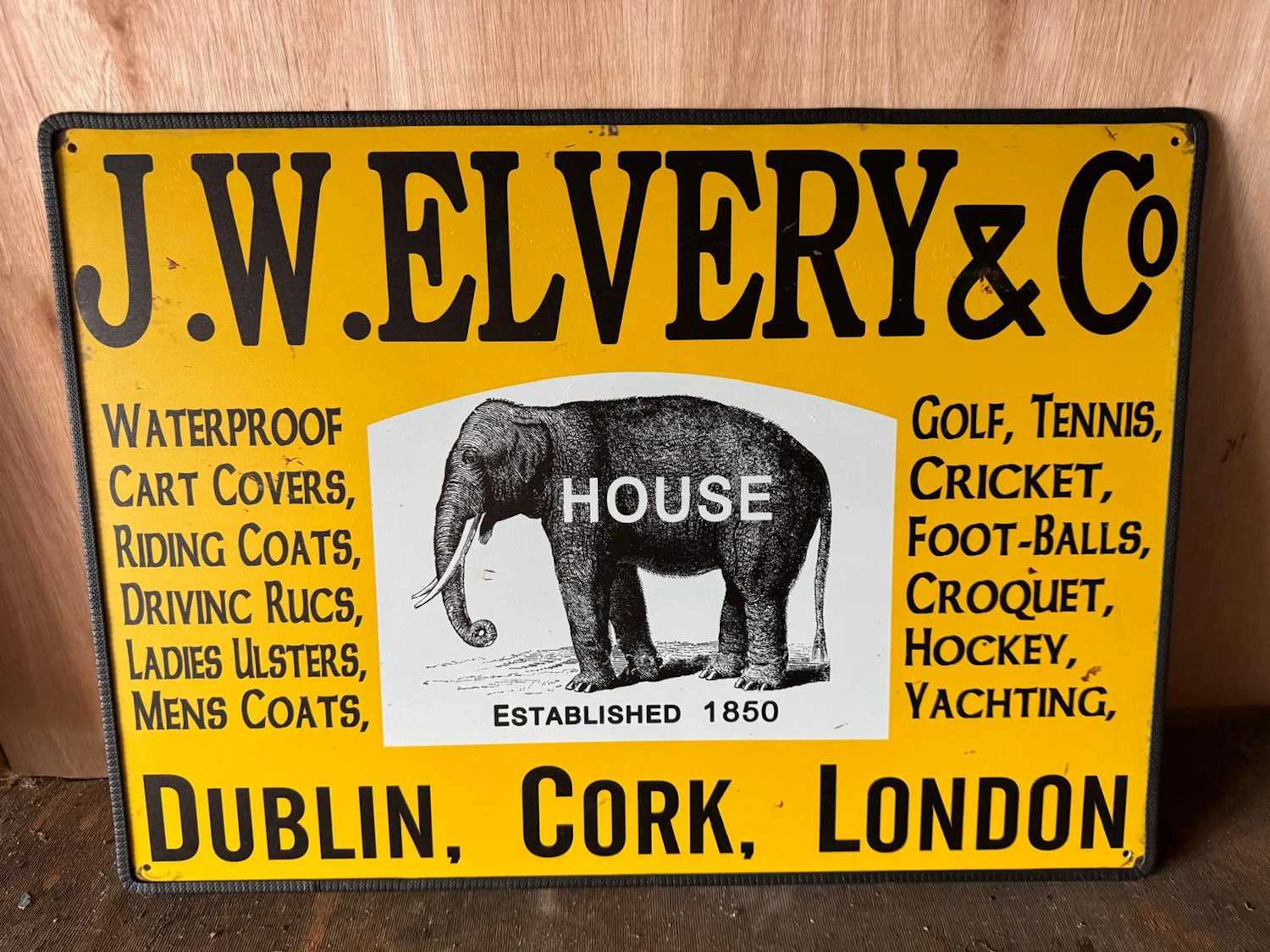 J W ELVERY & CO REPRO METAL SIGN 28" X 20"