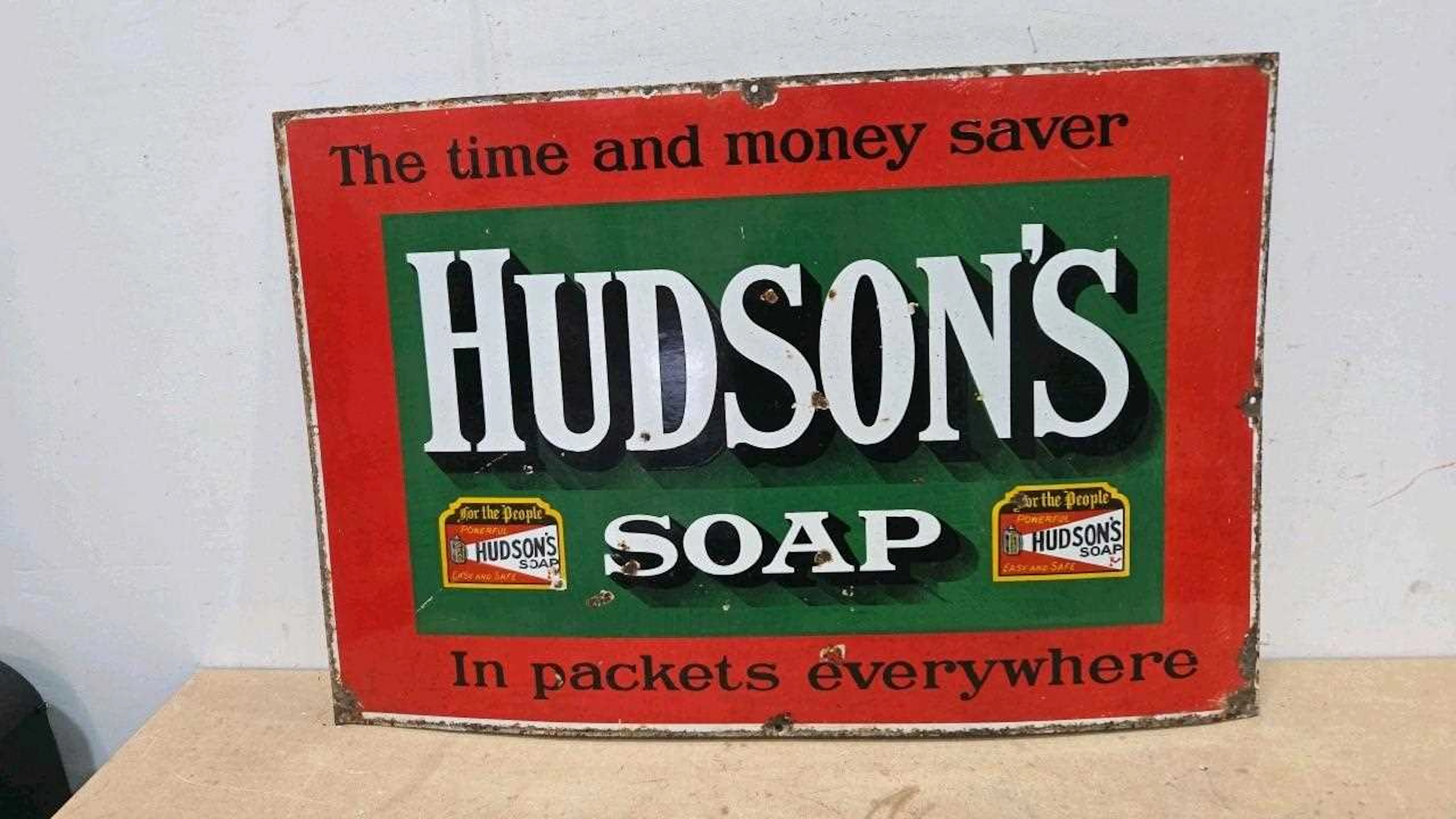 HUDSON'S SOAP ENAMEL SIGN 36" X 24"