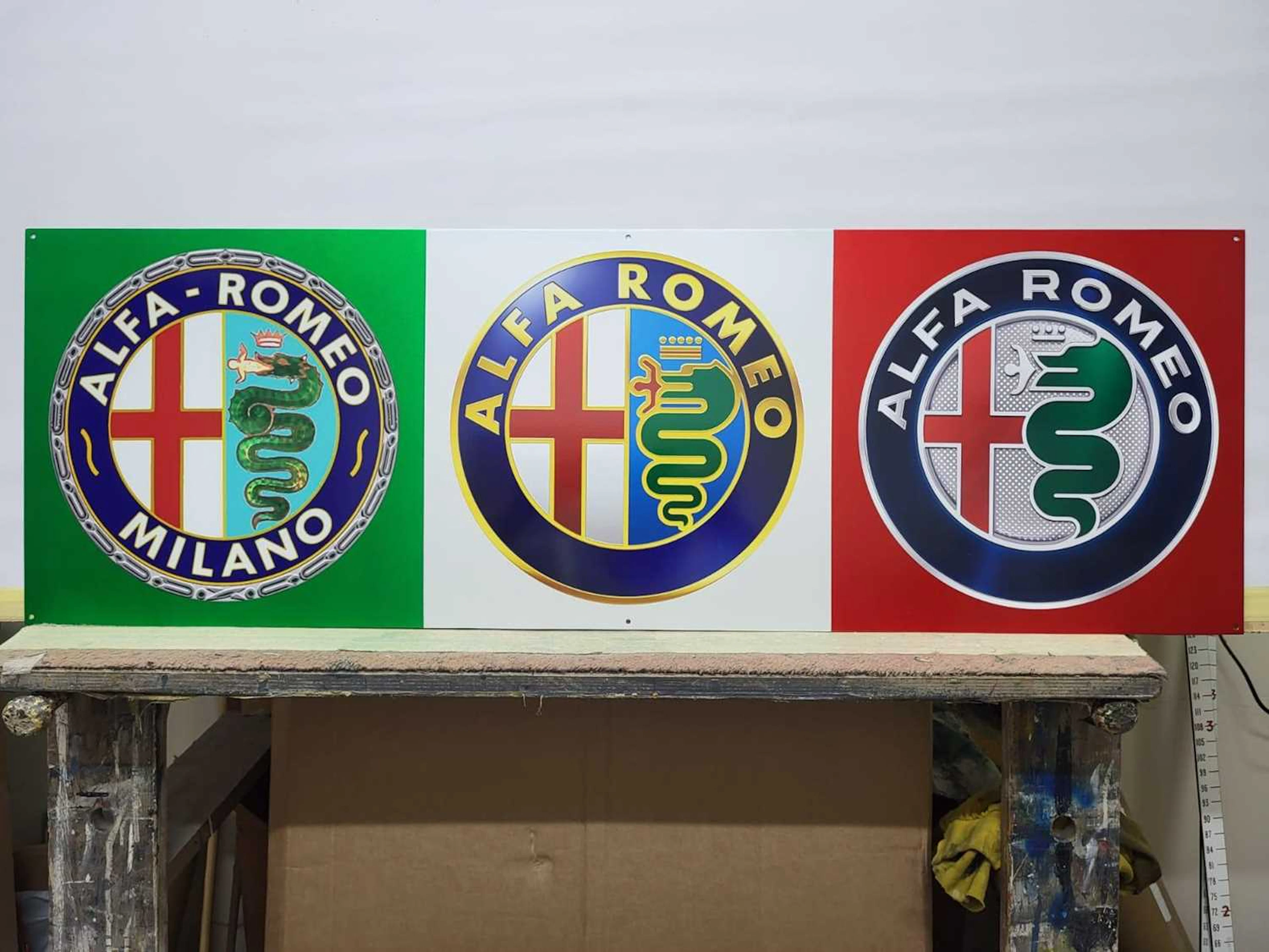 METAL ALFA ROMEO LOGO SIGN 13" X 40"