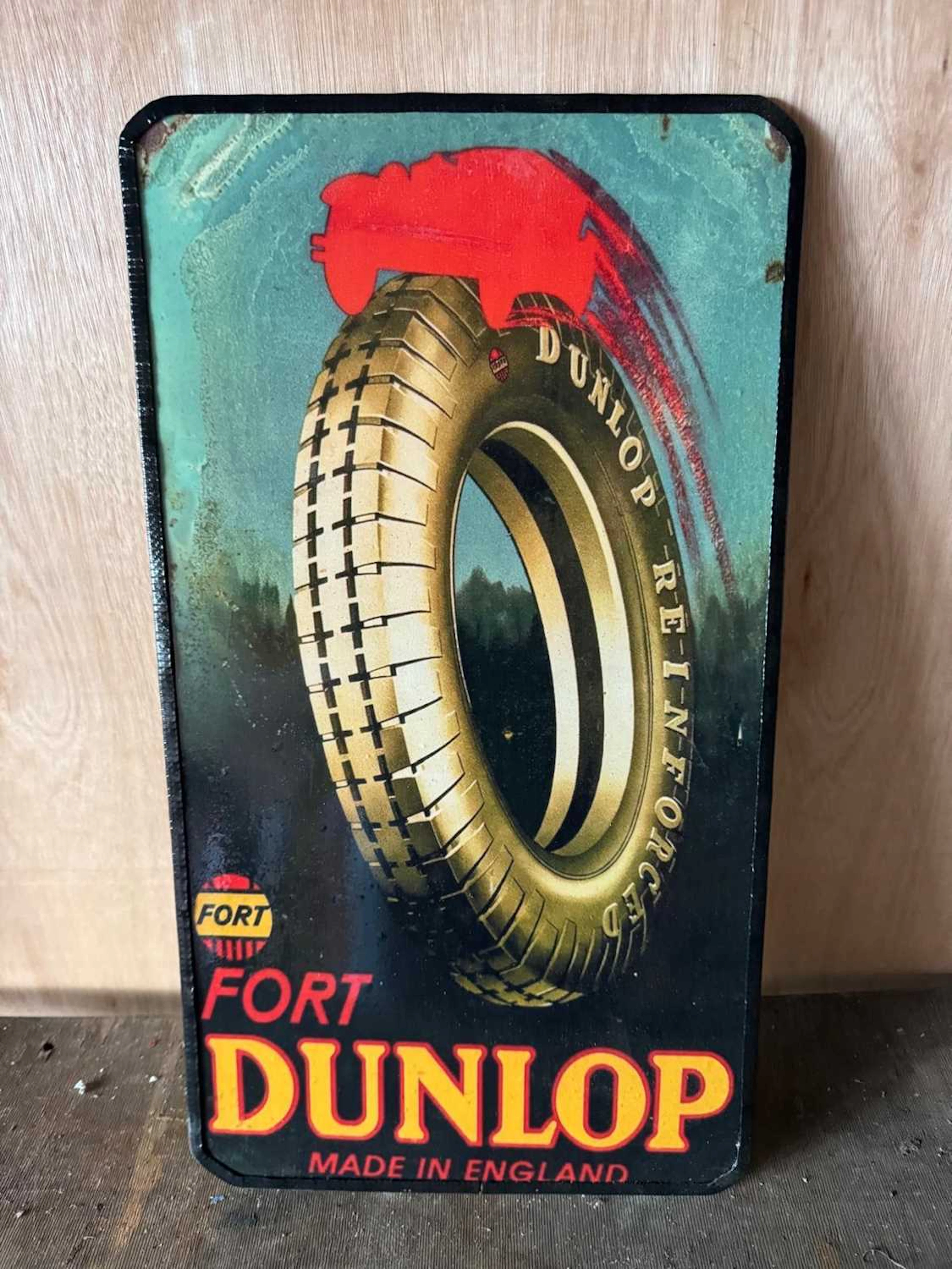 FORT DUNLOP TYRES PLASTIC REPRO SIGN 24" X 13"