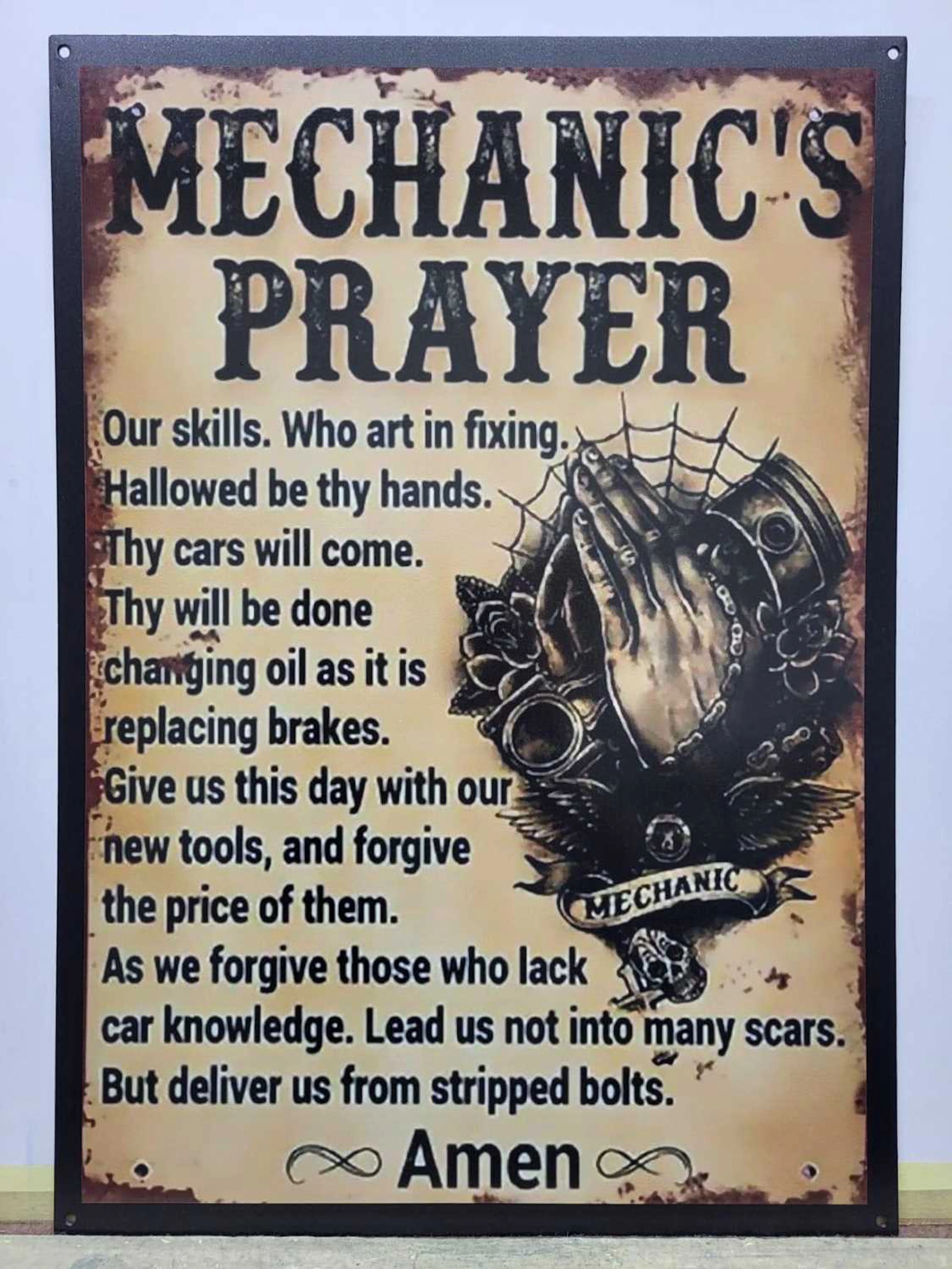 METAL MECHANICS PRAYER SIGN 14" X 20"