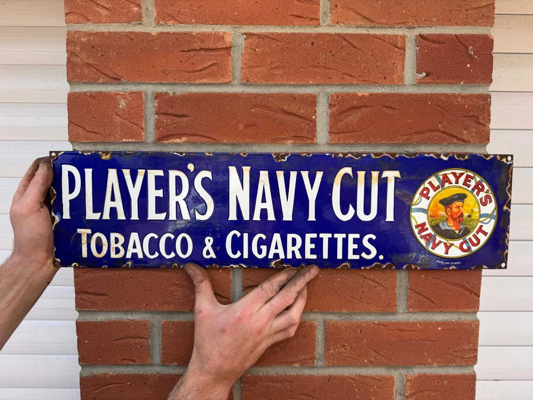 PLAYERS NAVY CUT ENAMEL REPRO SIGN 24" X 6"