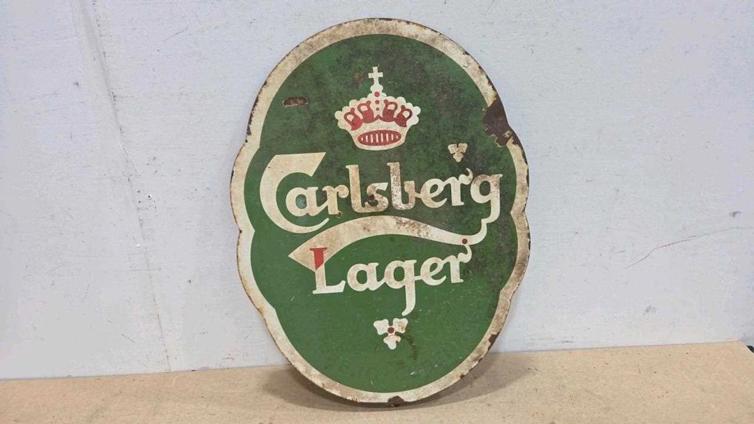 CARLSBERG LAGER ENAMEL SIGN 24" X 18"